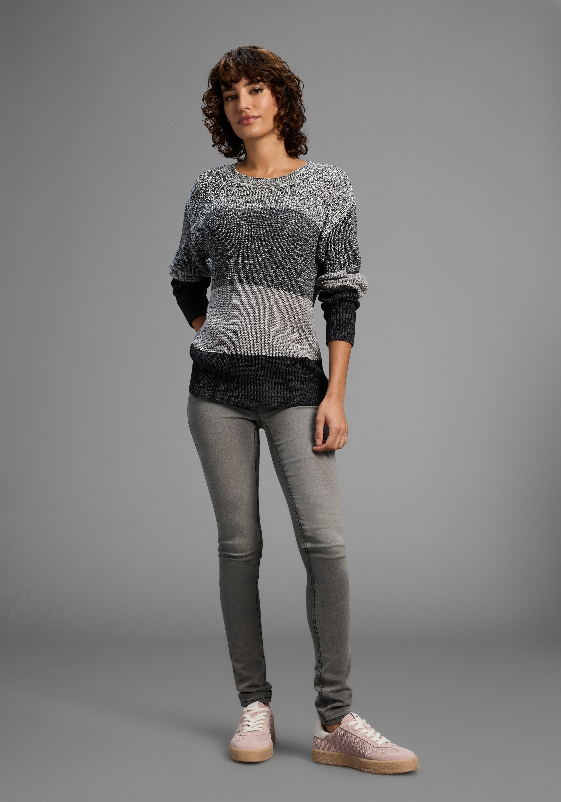 Thumbnail - Laura Scott Streifenpullover Übergangspullover aus Baumwolle mit Melangeoptik - NEUE KOLLEKTION