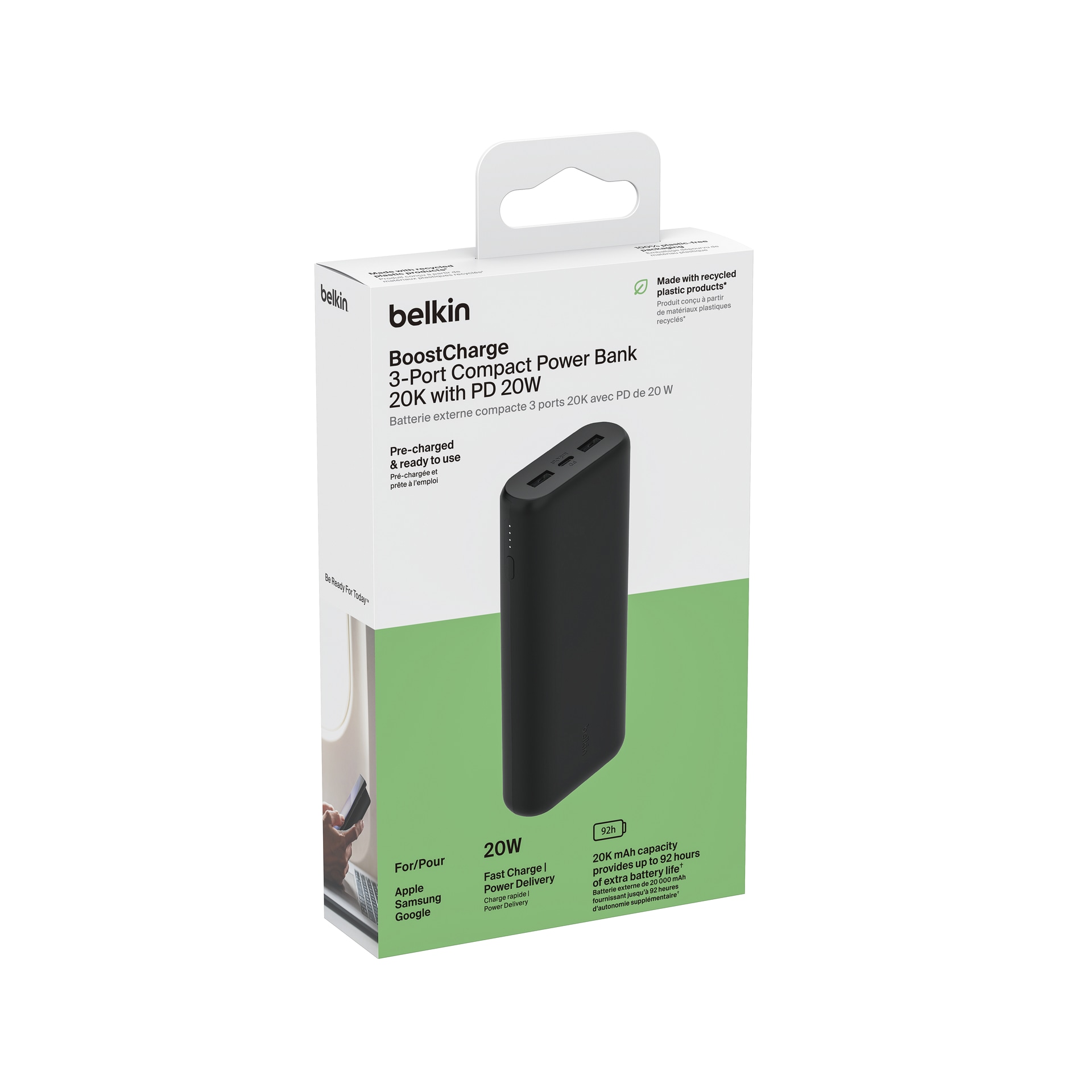 Belkin Powerbank »BOOSTCharge 3-Port Compact Power Bank mit 20.000 mAh und PD 20W«, Belkin Kompakte 3-Port Powerbank 20.000 mAh inkl. USB-C Kabel, 20000 mAh, inklusive USB-C Kabel