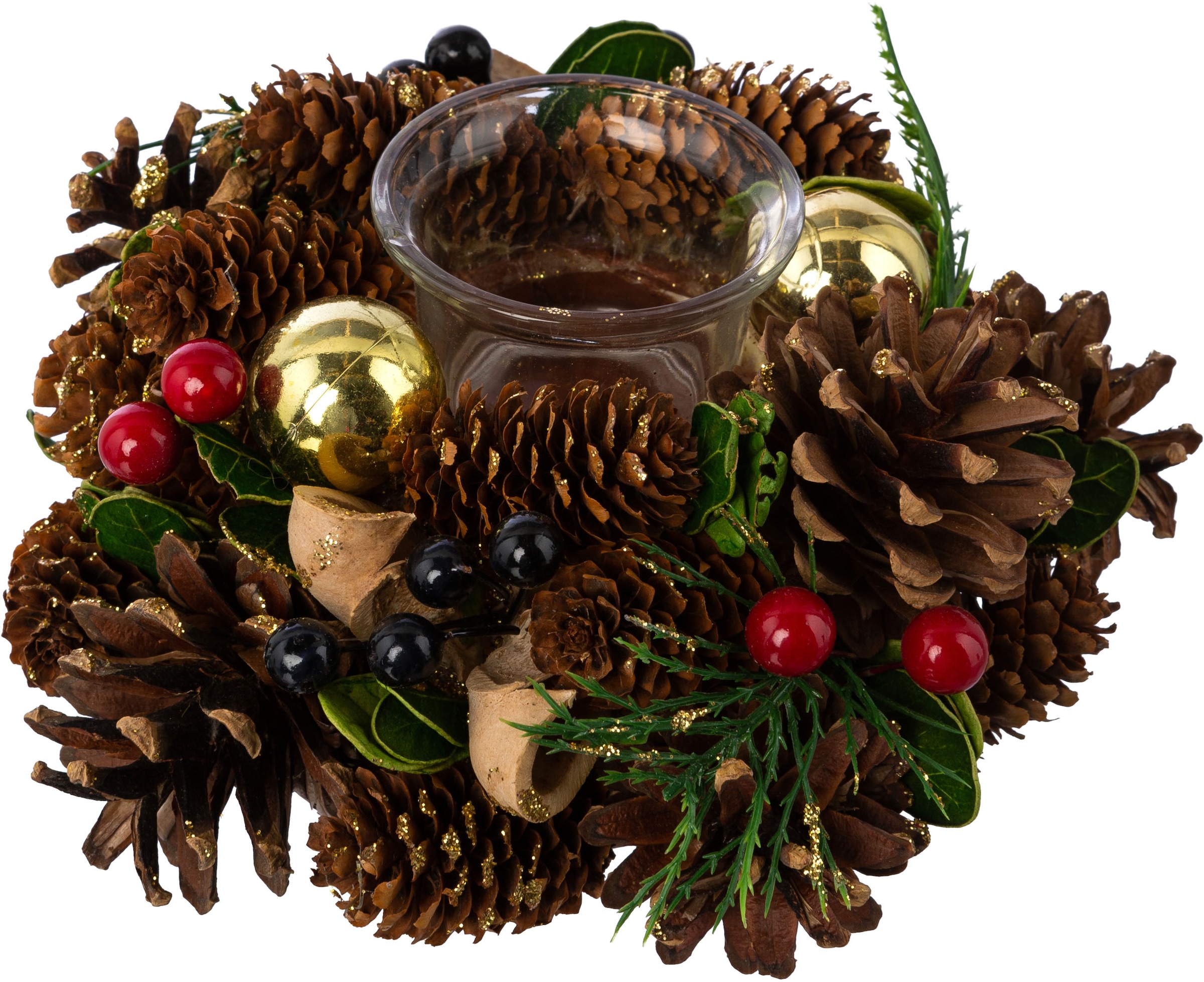 Creativ home Teelichthalter »Adventsgesteck mit Teelichthalter« mit Glitzer