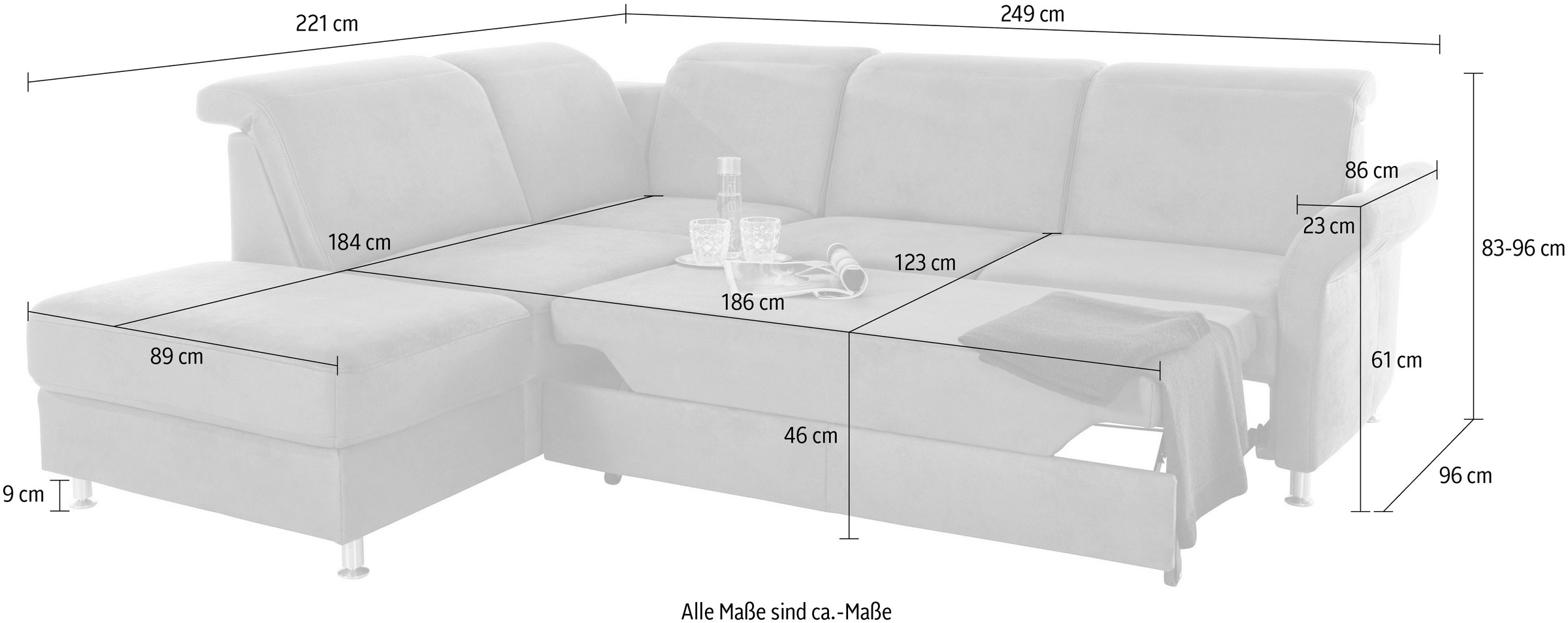 sit&more Ecksofa »Darwin L-Form«, inklusive Federkern, wahlweise mit Kopfteilverstellung, Bettfunktion