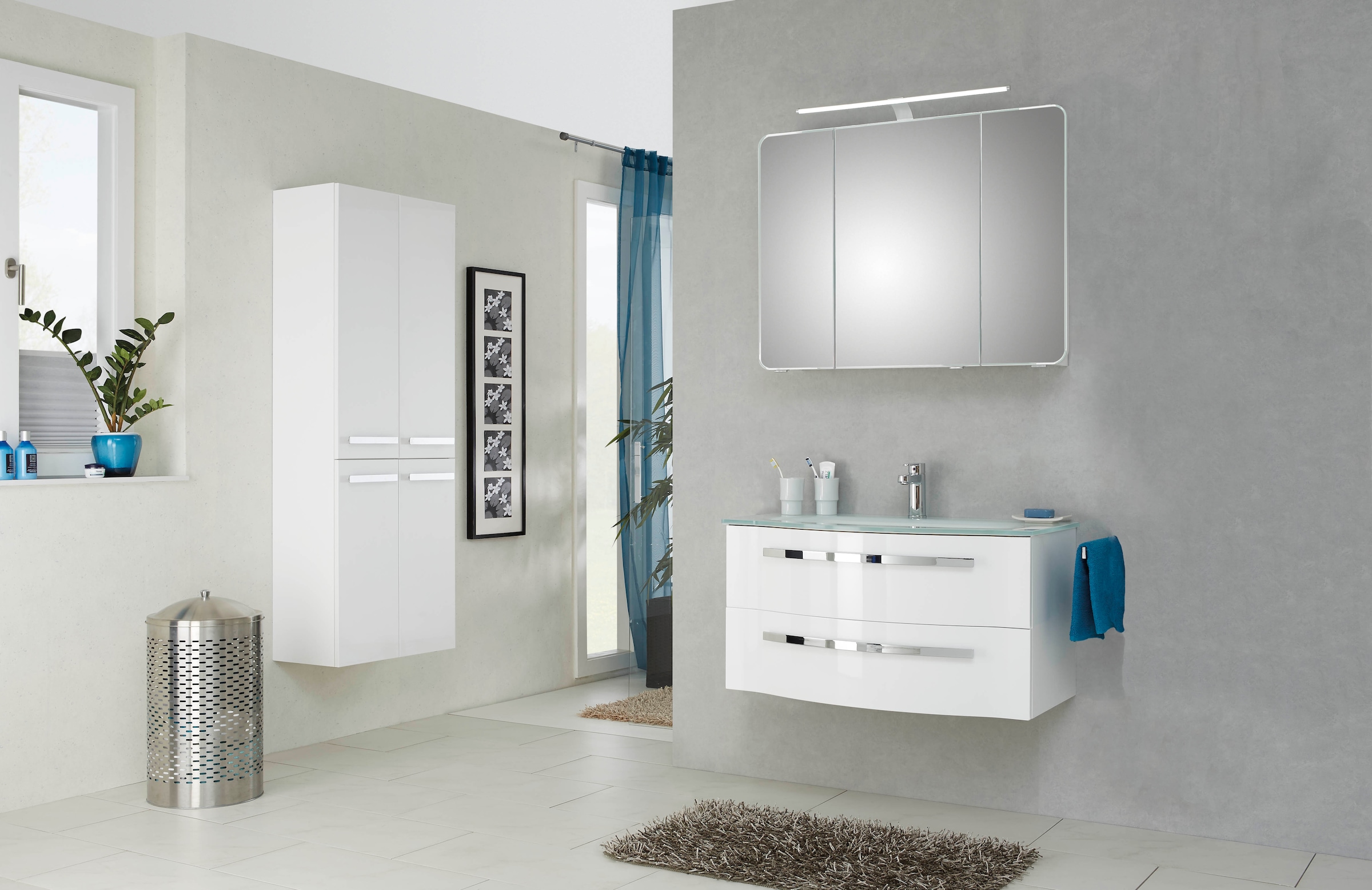 Saphir Waschtisch »Serie 4005 Glas-Waschtisch mit Unterschrank, 92 cm breit«, Waschplatz mit 2 Schubladen, Badmöbel-Set mit Waschtisch