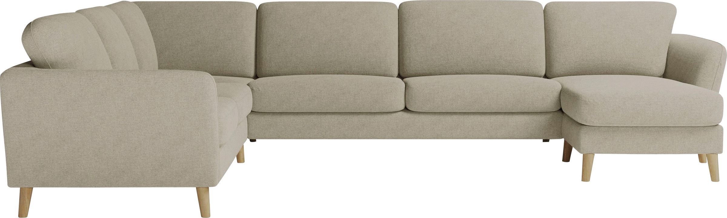 Home affaire Wohnlandschaft »MARSEILLE XXL 349cm, U-Form, Ottomane rechts/links wählbar« Massivholzbeine Eiche, Landhausstil, Wellenunterfederung