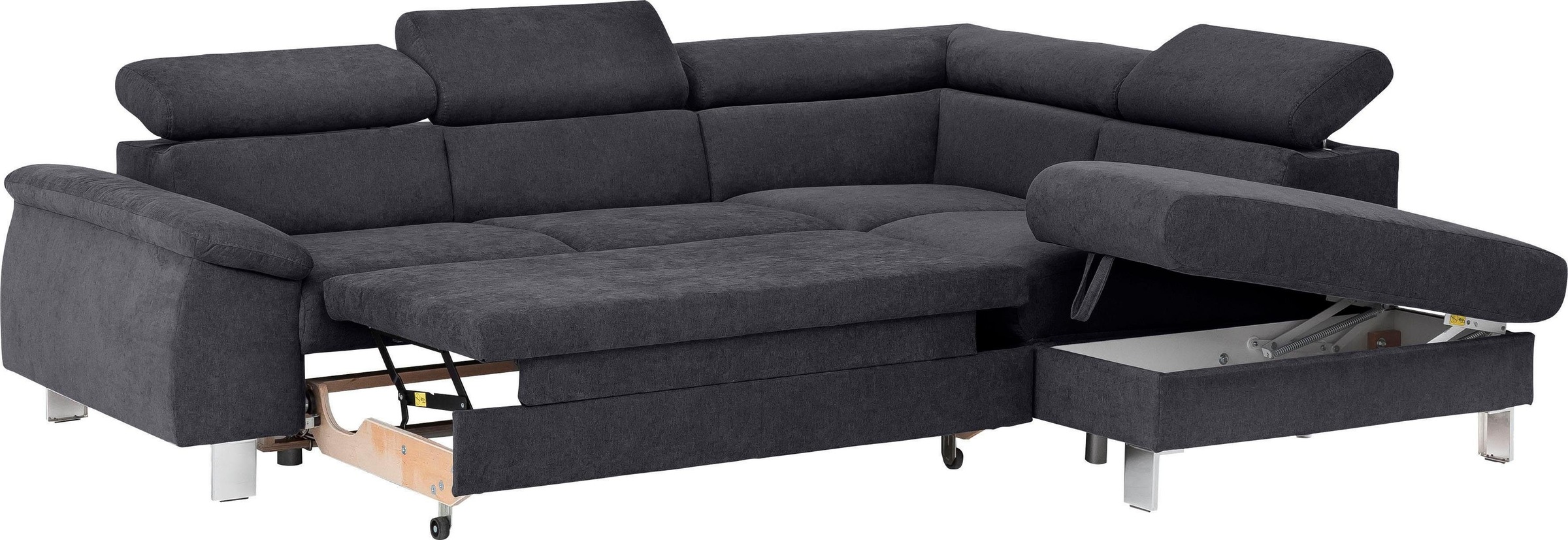 COTTA Ecksofa »Komaris L-Form mit Kopfteilverstellung«, wahlweise mit Bettfunktion, Bettkasten & Beleuchtung