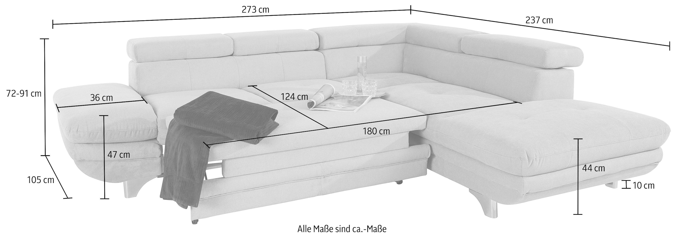 COTTA Ecksofa »Enterprise L-Form«, mit Arm- & Kopfteilverstellung, wahlweise mit Bettfunktion