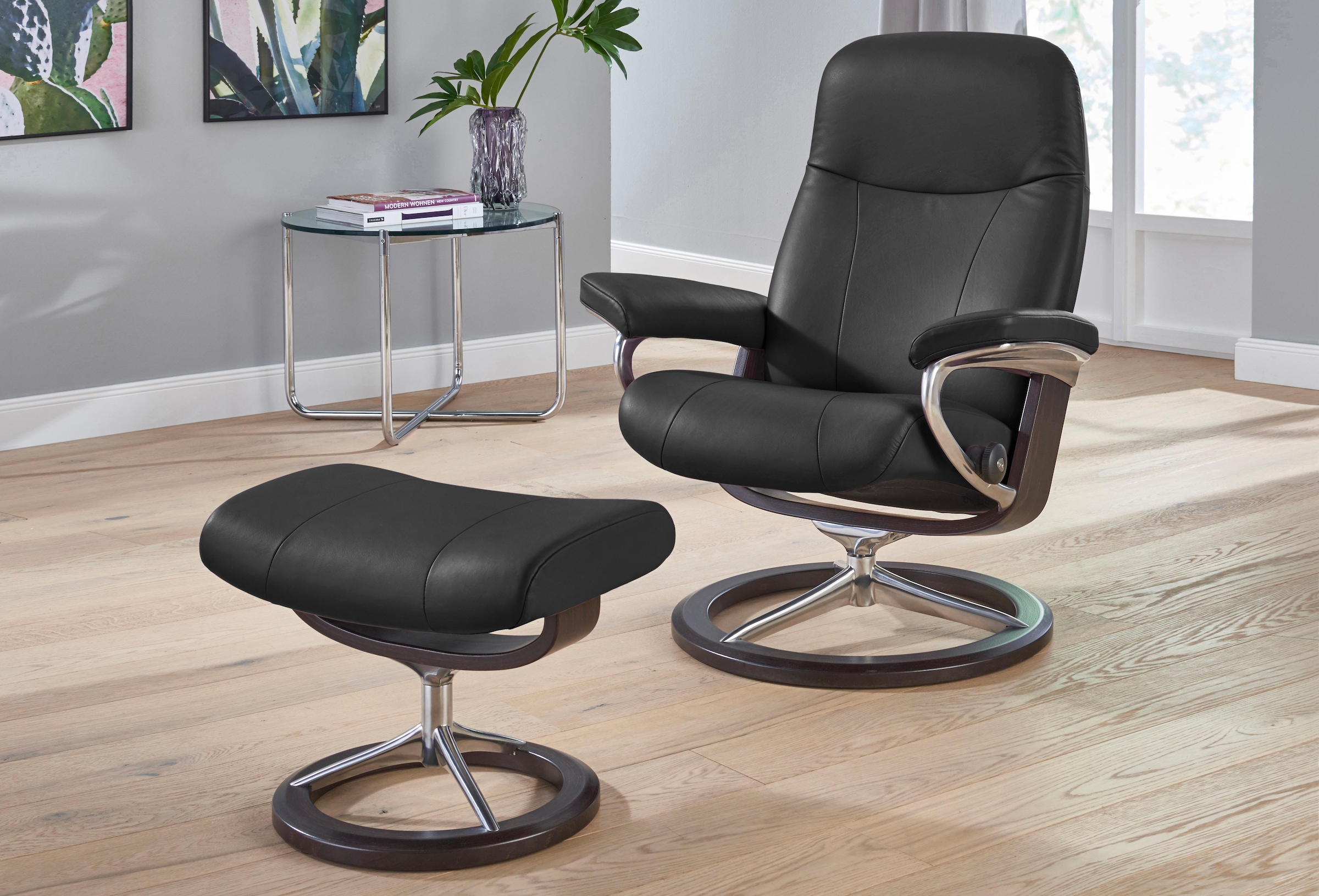 Stressless® Relaxsessel »Garda«, (Set, Hocker), mit Relaxsessel | mit L, Hocker, Größe mit Wenge Base, kaufen Gestell BAUR Signature