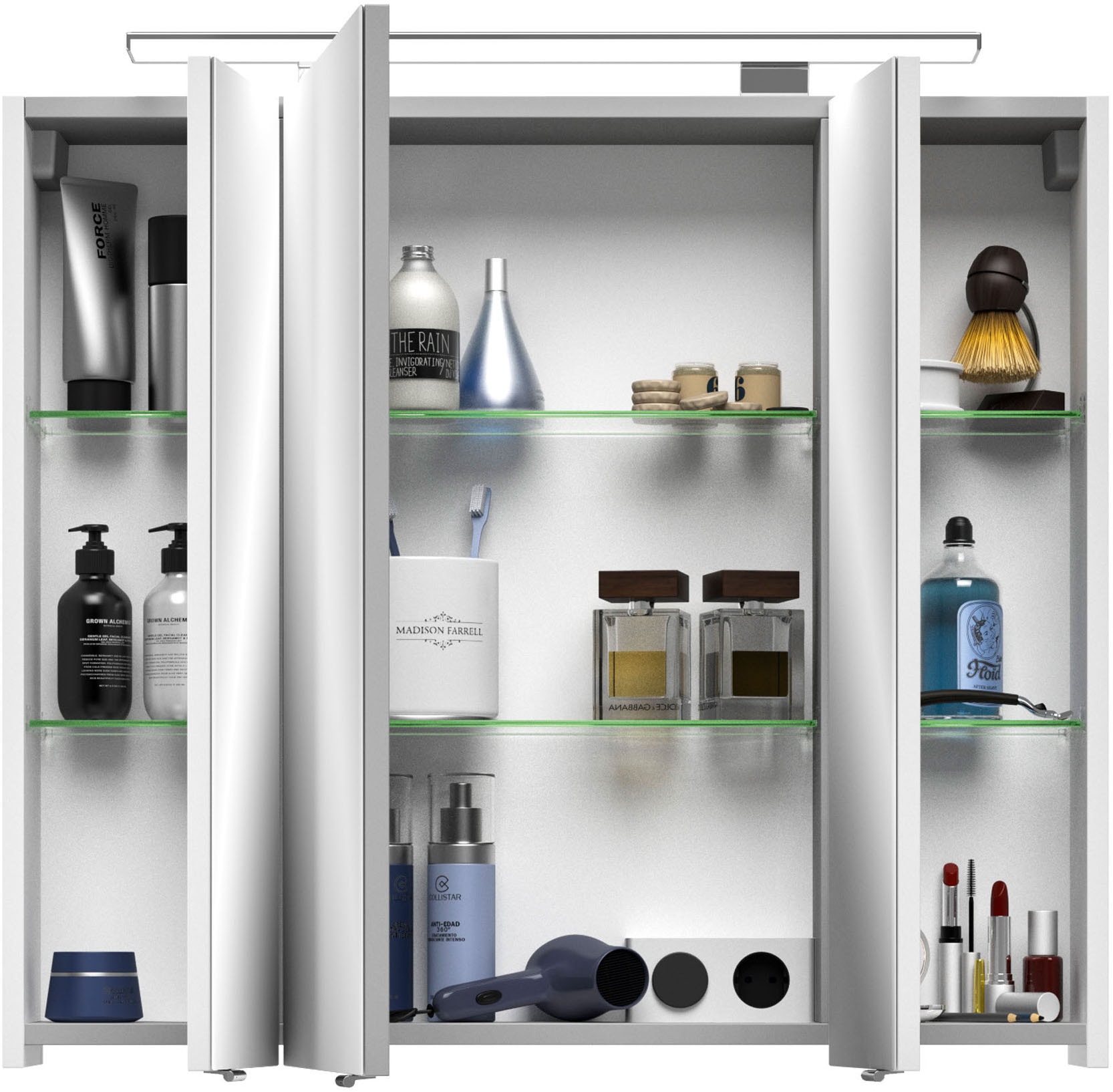 Saphir Badmöbel-Set »Serie 4010 5-teilig Keramik-Waschtisch mit LED-Spiegelschrank«, (Set), Bad Set mit Unterschrank, Hängeschrank, Midischrank, inkl. Türdämpfer