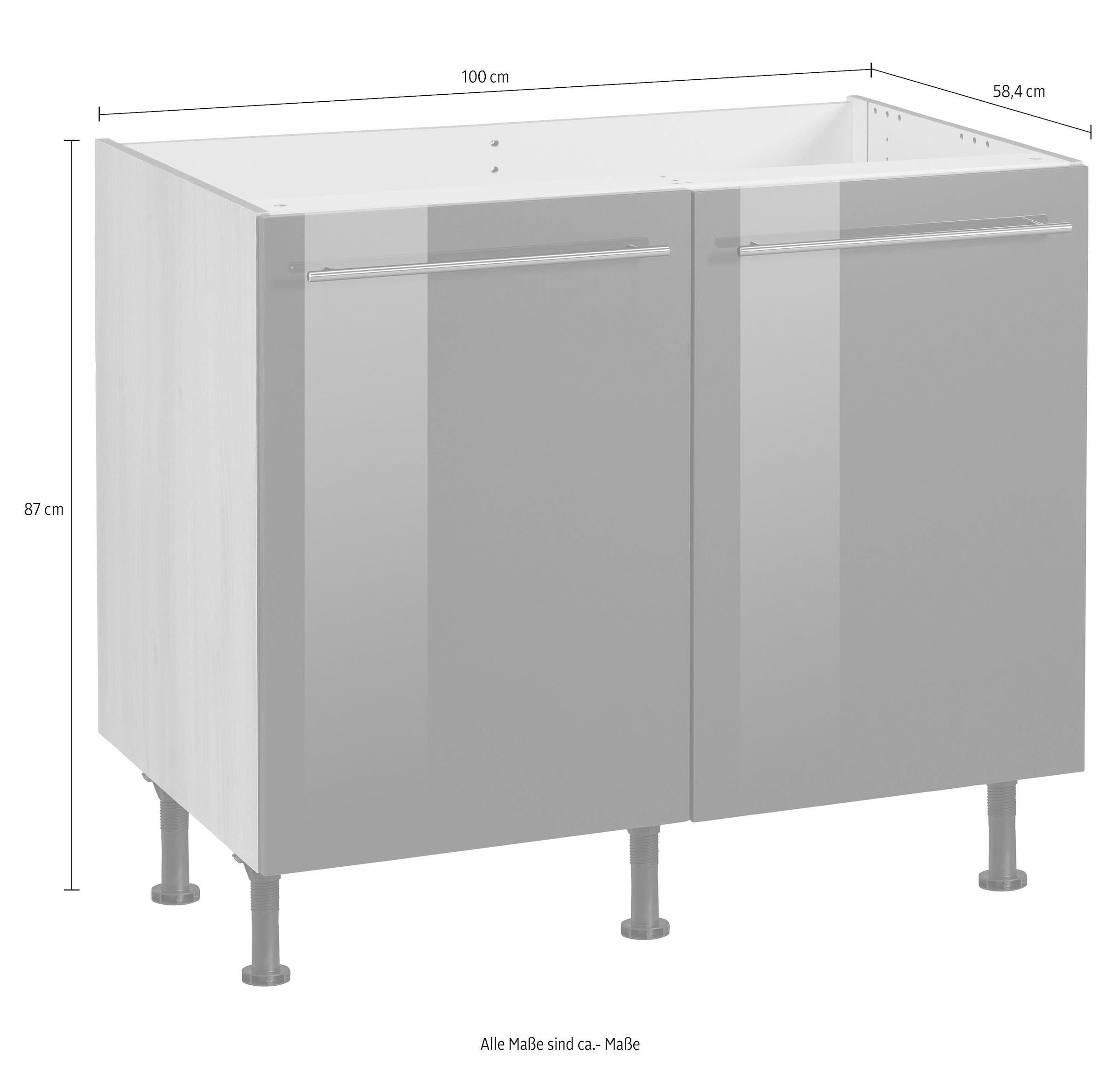 Spülenschrank BAUR Füße, mit cm mit Türen, höhenverstellbare 100 OPTIFIT Metallgriffen 2 breit, »Bern«, kaufen |