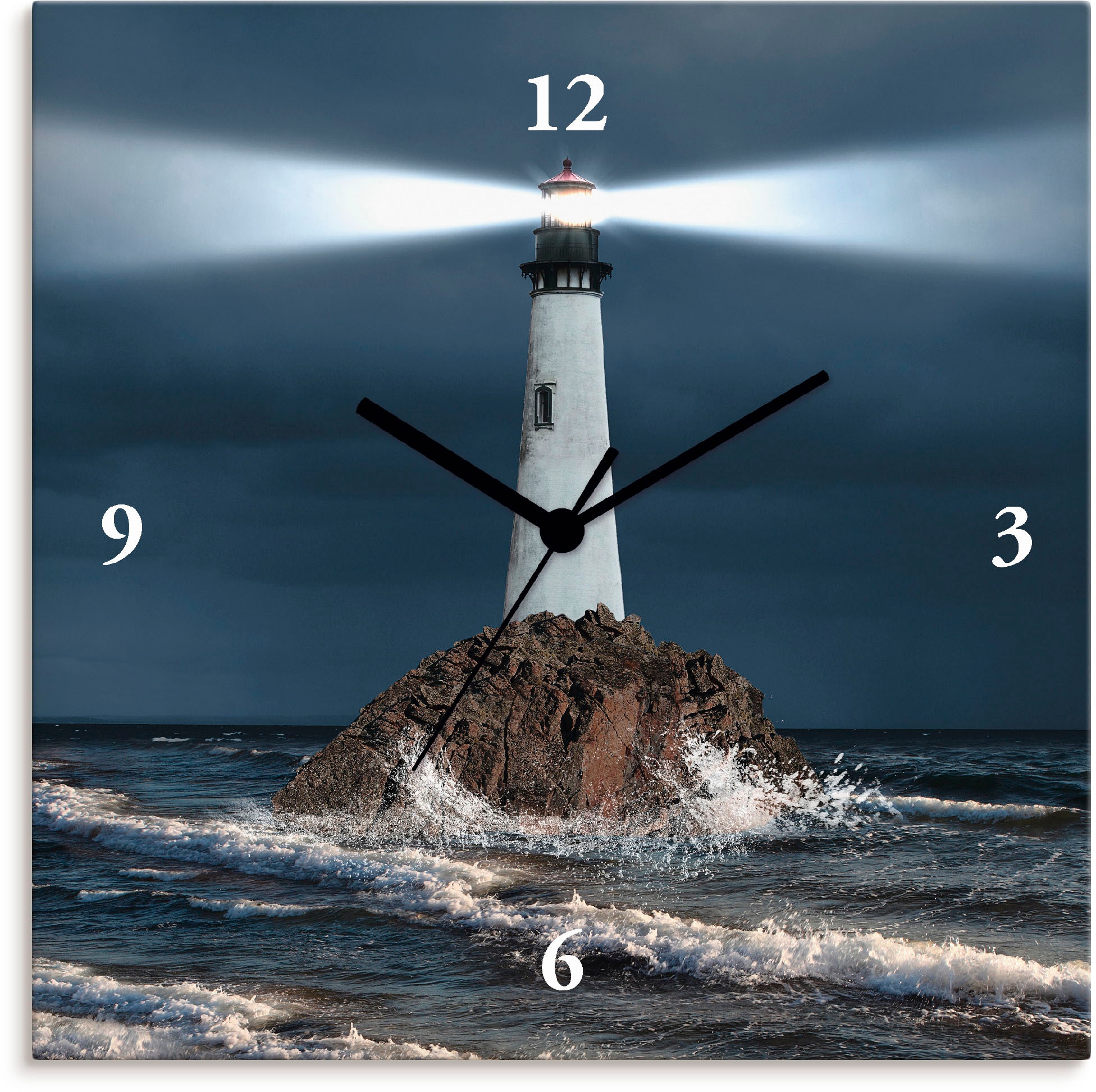 Artland Wanduhr »Bild von Leuchtturm mit Lichtstrahl«, wahlweise mit Quarz-  oder Funkuhrwerk, lautlos ohne Tickgeräusche | BAUR
