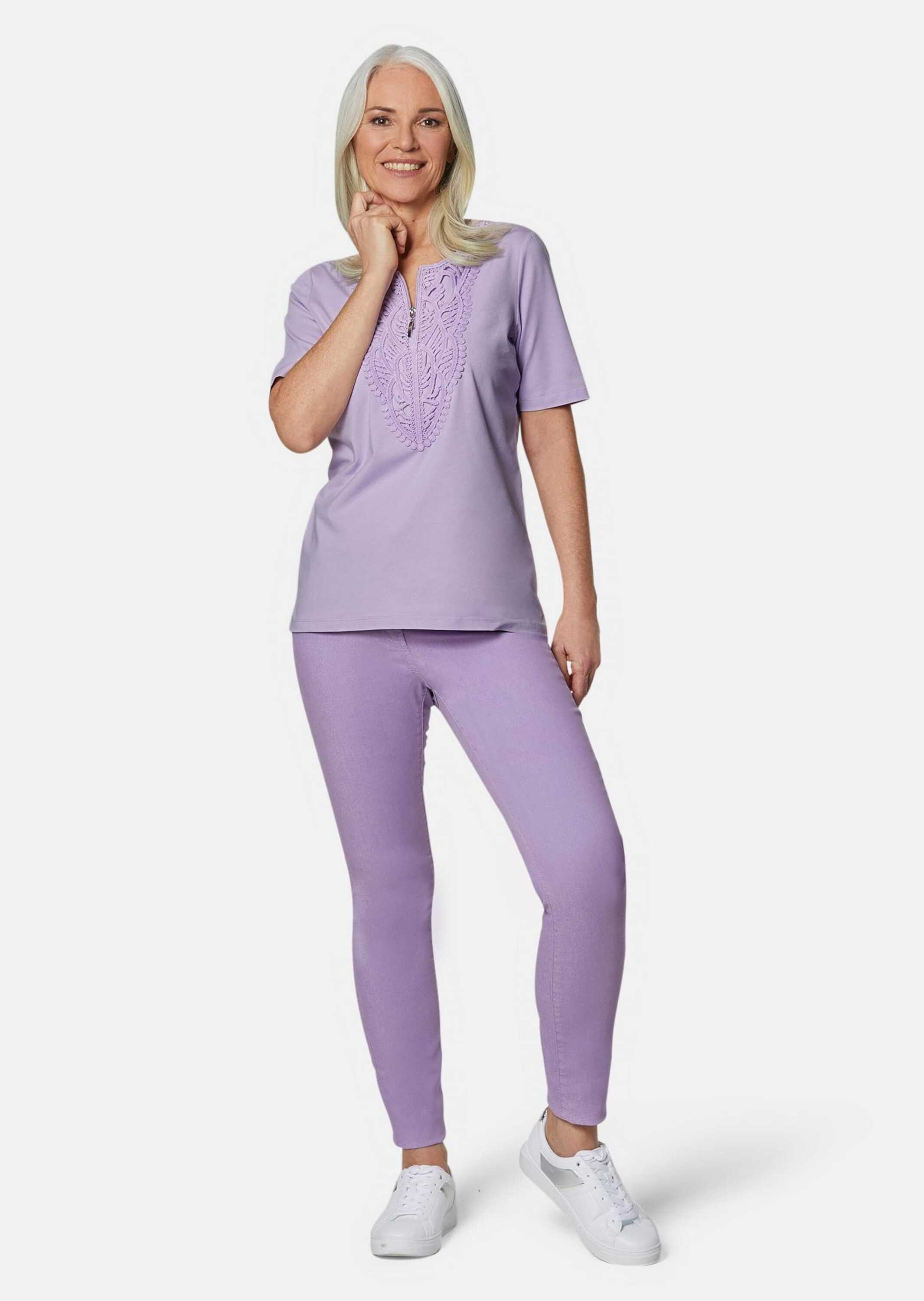 GOLDNER Kurzarmshirt "Kurzgröße Rundhalsshirt mit Häkelspitze" Effektvolle günstig online kaufen