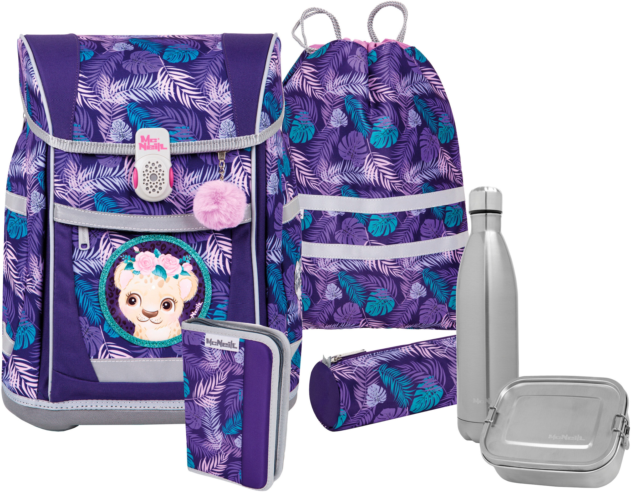 MCNEILL Jungen Schulranzen "Tenero, Dschungel", grün, Polyester, Rucksäcke, inkl. Federmäppchen, Turnbeutel, Schlamperrolle & Motivmagnet