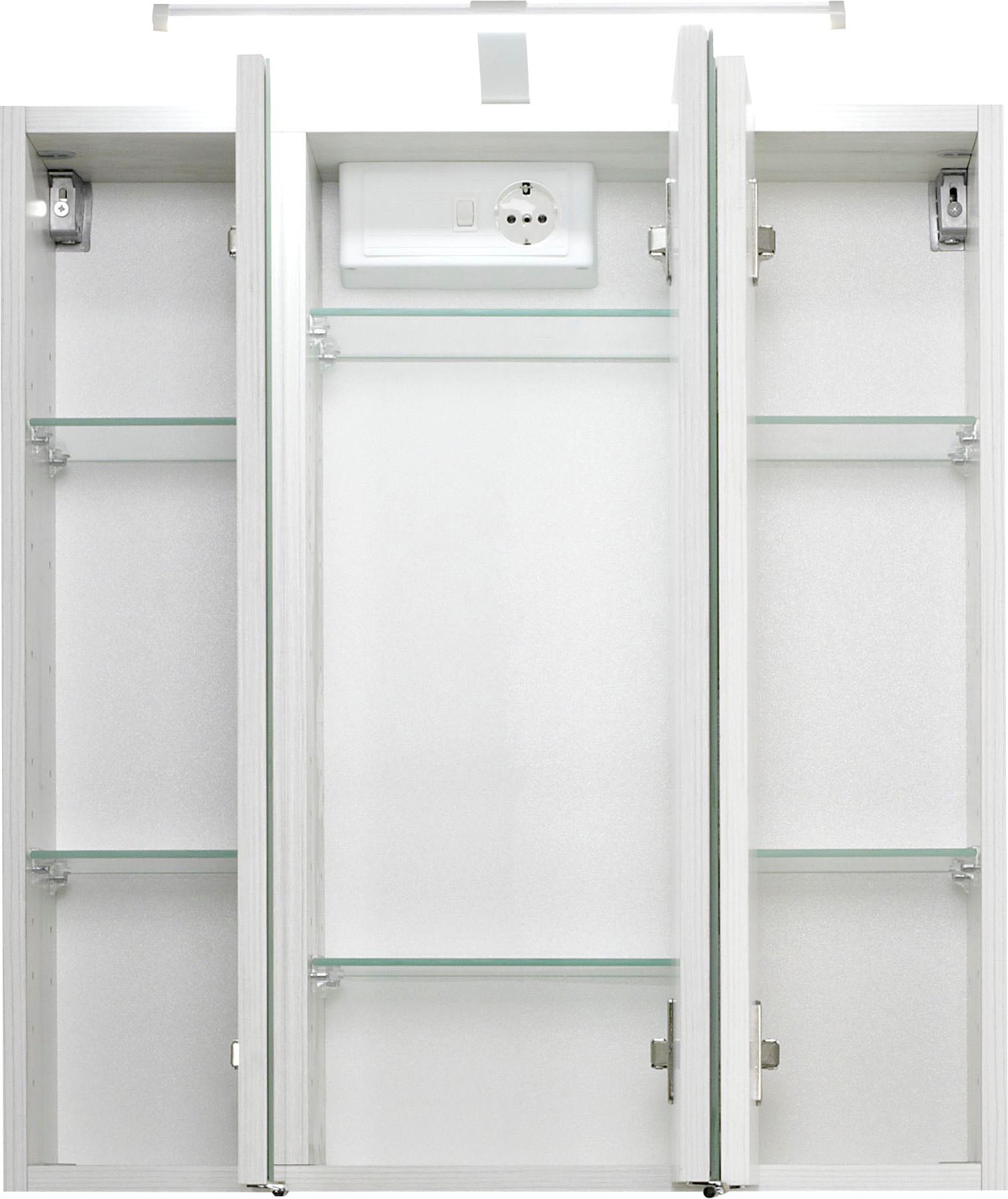 welltime Badmöbel-Set »"Trento", Badezimmer-Set, Waschbeckenunterschrank, Spiegelschrank«, (2 St.), inkl. LED Aufbauleuchtung Schalter/Steckdose, Möbel Made in Germany