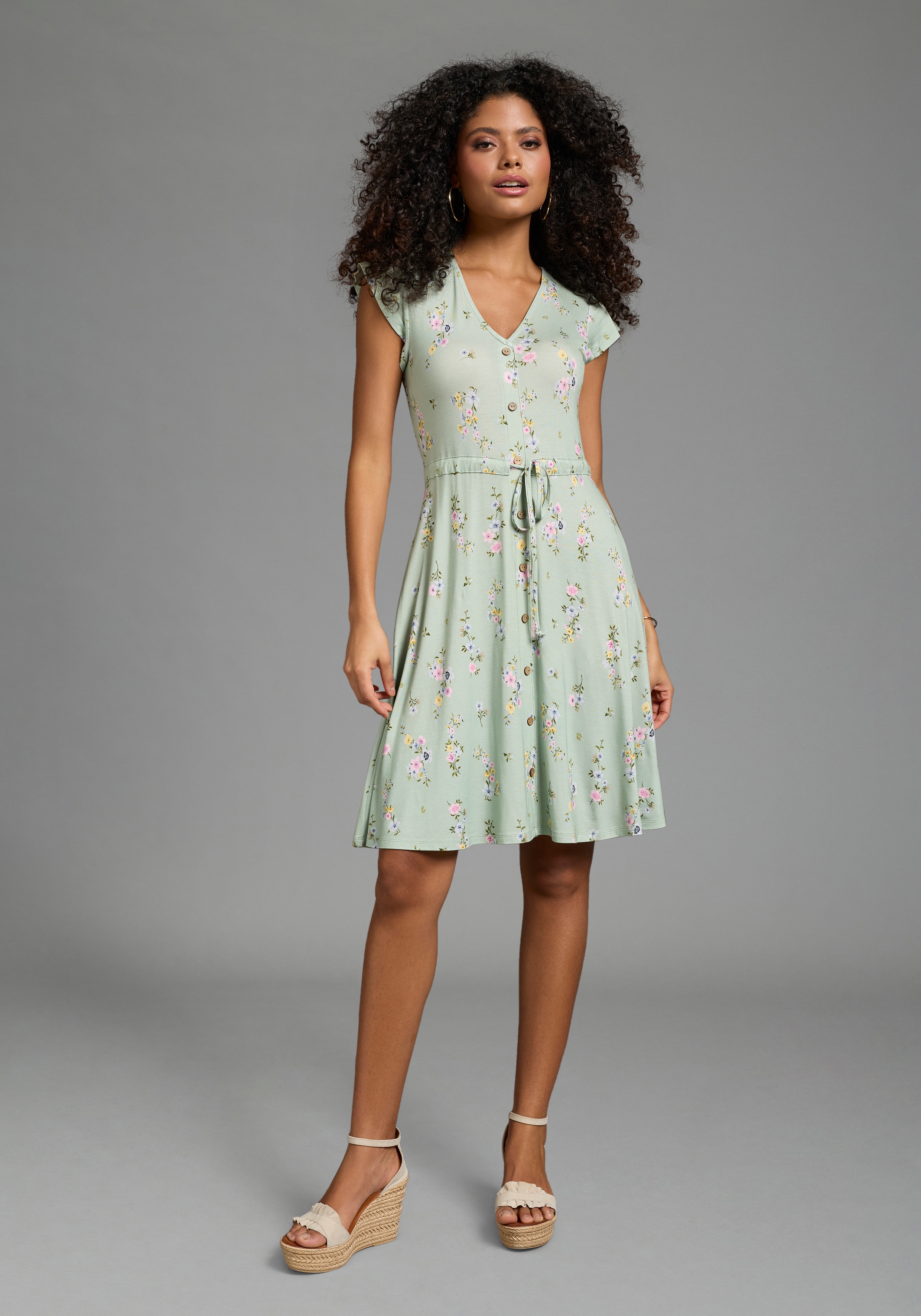 Laura Scott Sommerkleid mit femininen Blumen, aus Viskose und Elasthan, geblümte Optik