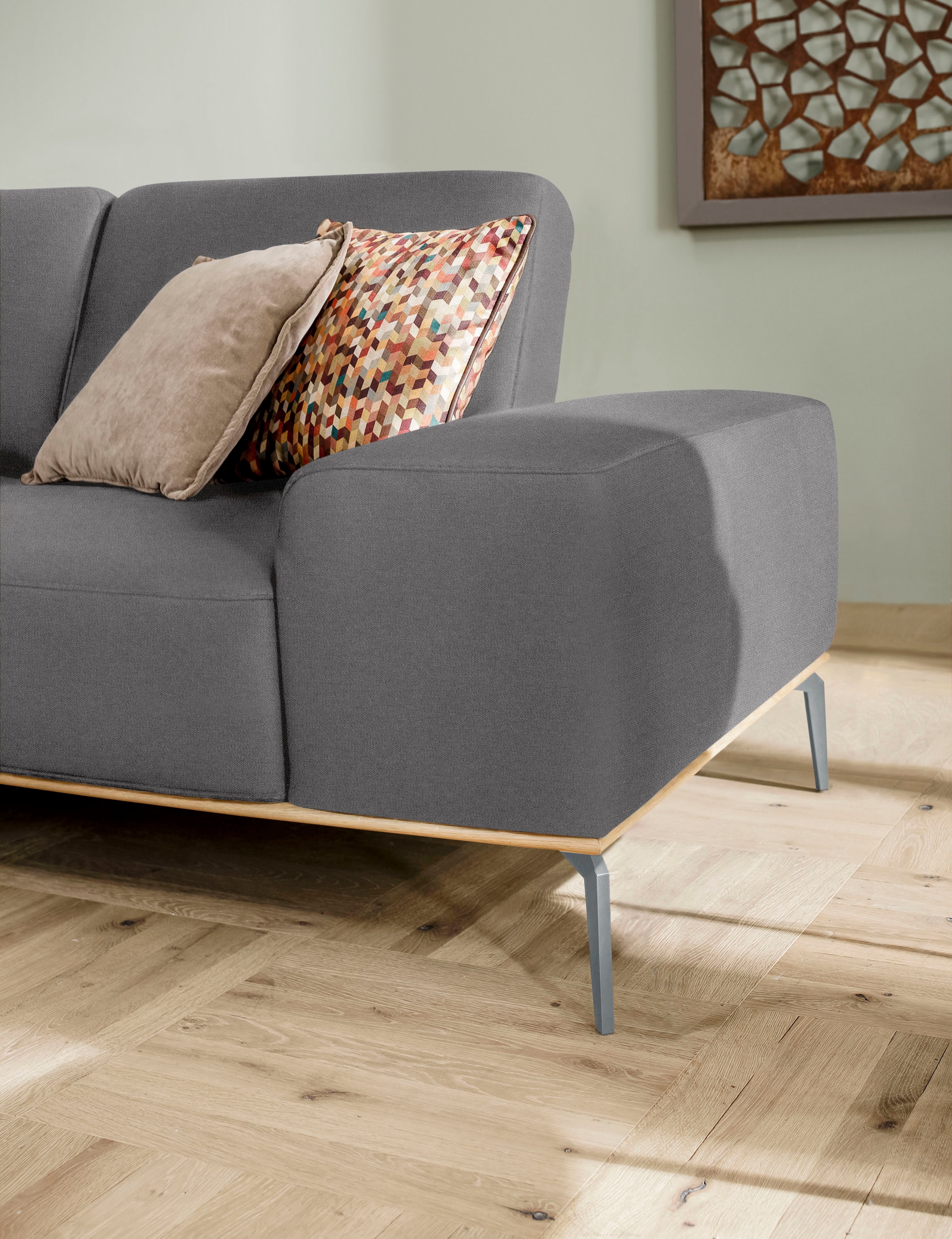 W.SCHILLIG Ecksofa »run, Designsofa mit tollem Sitzkomfort, bequem, L-Form«, mit elegantem Holzsockel, Füße in Silber matt, Breite 279 cm