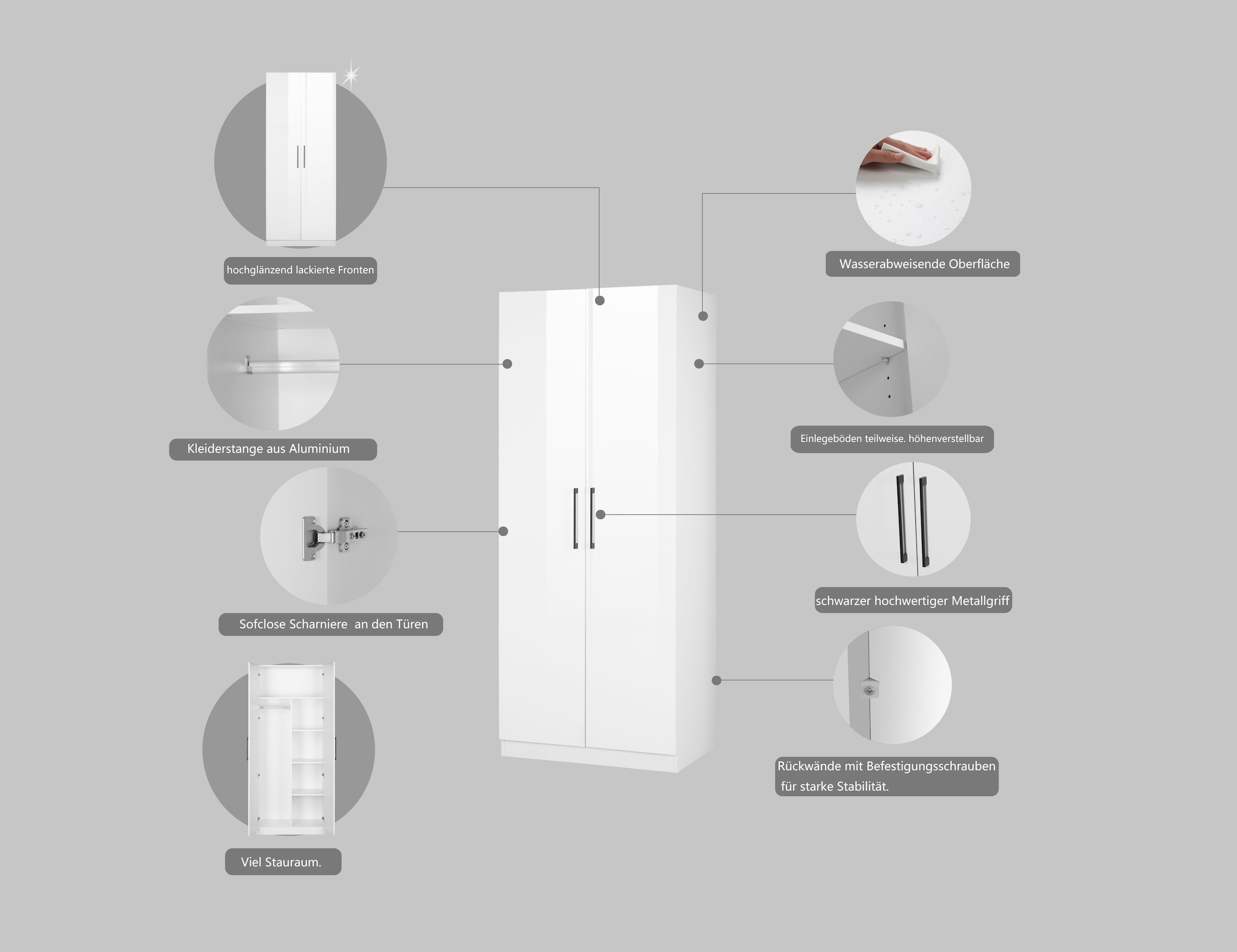 INOSIGN Kleiderschrank »Sylt Schlafzimmerschrank Garderobe Schrank Bestseller hochglanz«, Drehtürenschrank mit perfekter Innenausstattung, Breite 800cm
