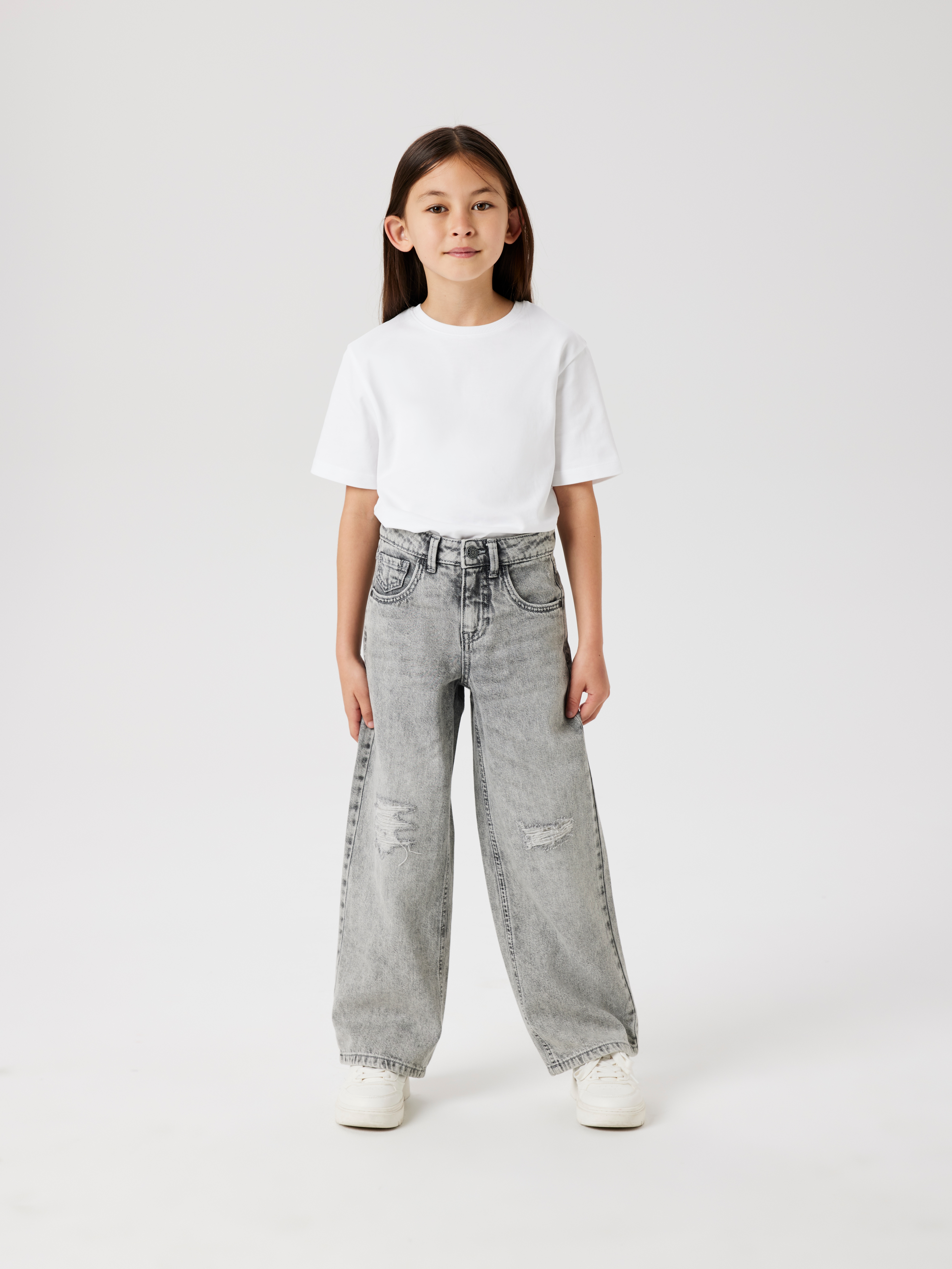 Name It 5-Pocket-Jeans "NKFROSE für Mädchen mit Destroyed-Effekt und hohem Bund" normal, Denim, Abriebeffekte, Reißverschluss