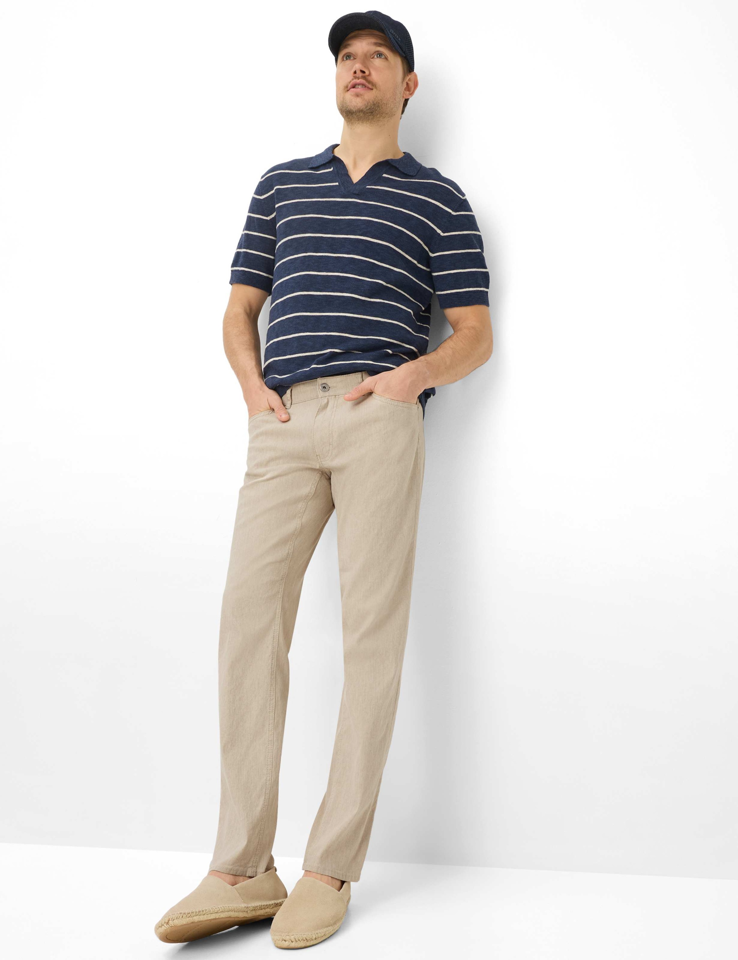 Chinohose BRAX "Style COOPER", Herren, Gr. 32, Länge 30, beige, Web, 67% Leinen, 30% Baumwolle, 3% Elasthan, Hosen Chinohose 2