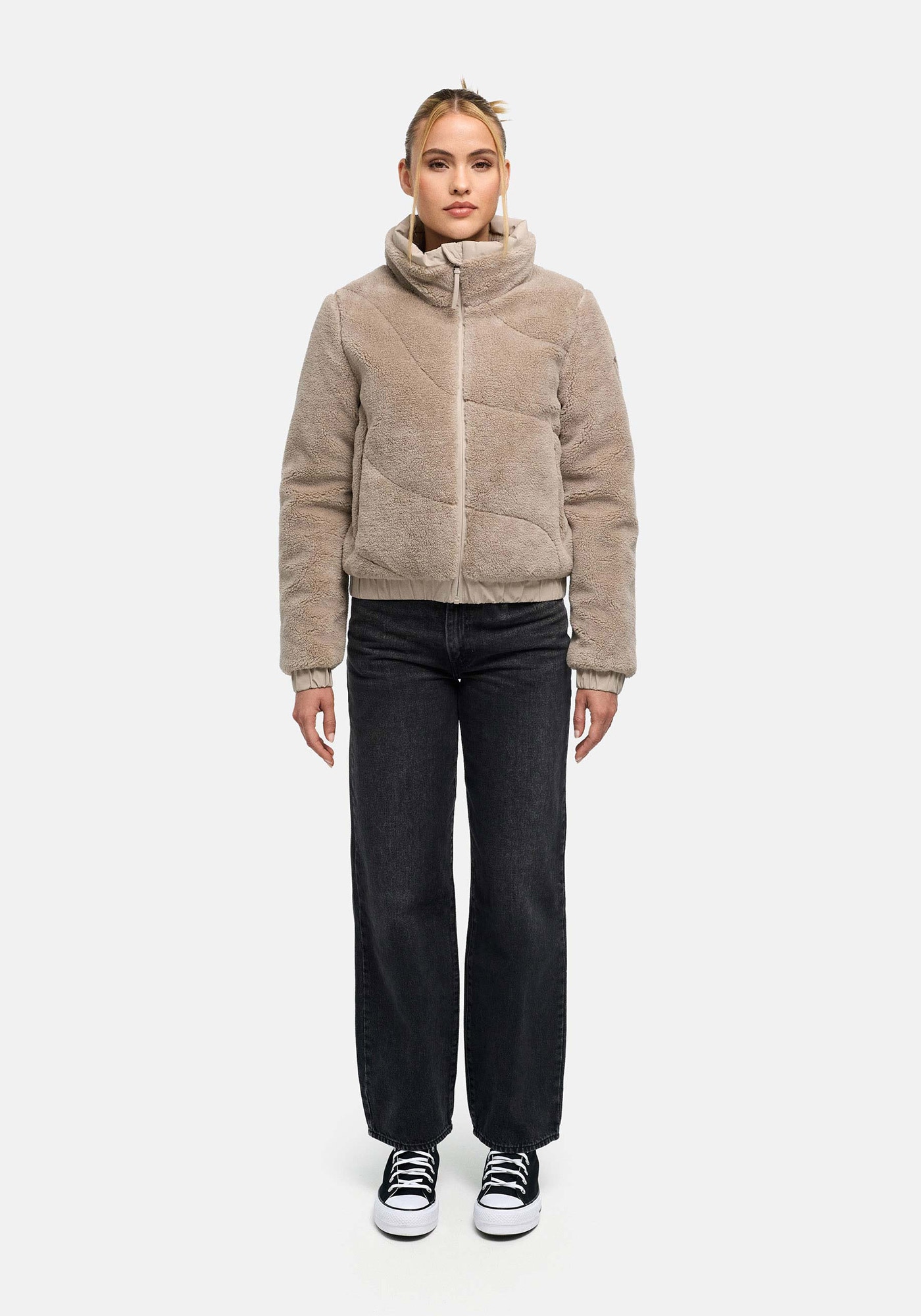 Marikoo "Yuvaa" mit Kapuze Damen Teddyjacke kurz aus weichem Teddyfleece mit Stehkragen