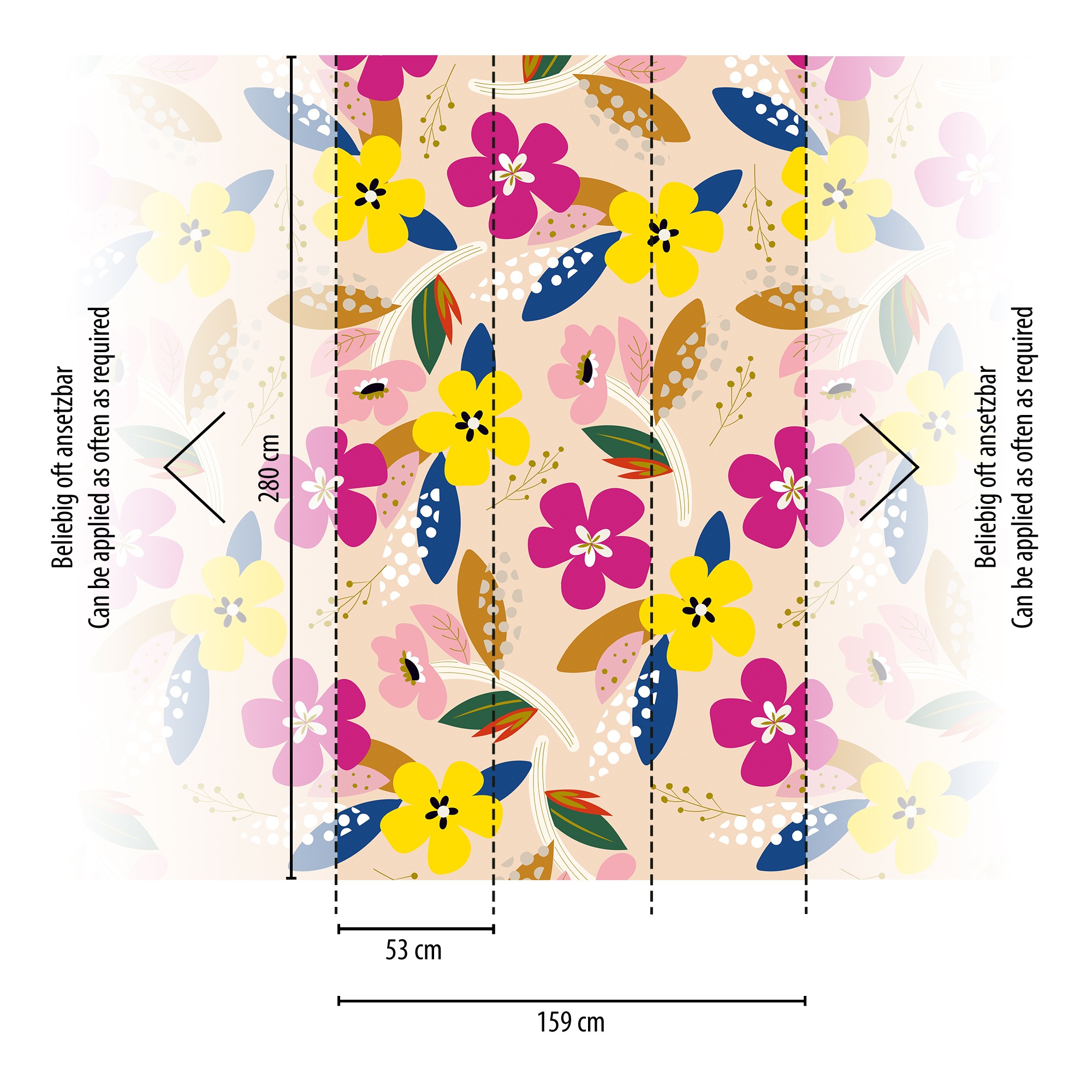 living walls Fototapete »Blumentapete Bunt«, matt-gemustert-neutral, Fototapete Floral Tapeten Wohnzimmer Schlafzimmer Küche Design Optik