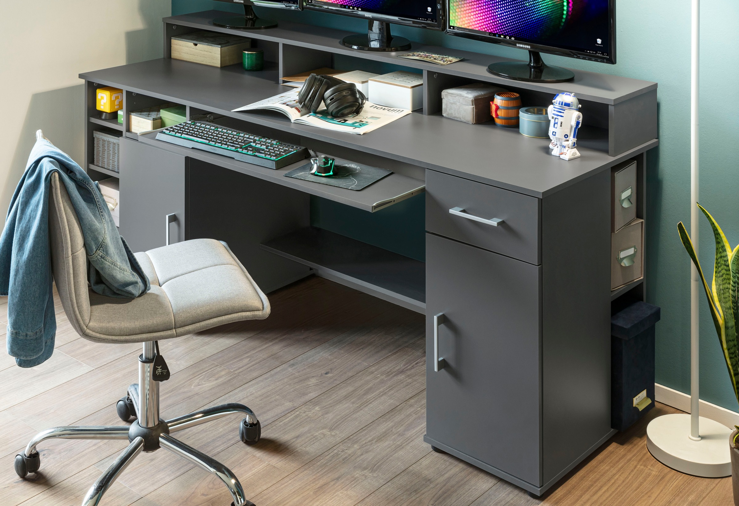 VOGL Möbelfabrik Schreibtisch "Timra mit Monitoraufsatz, Tastaturauszug & T günstig online kaufen