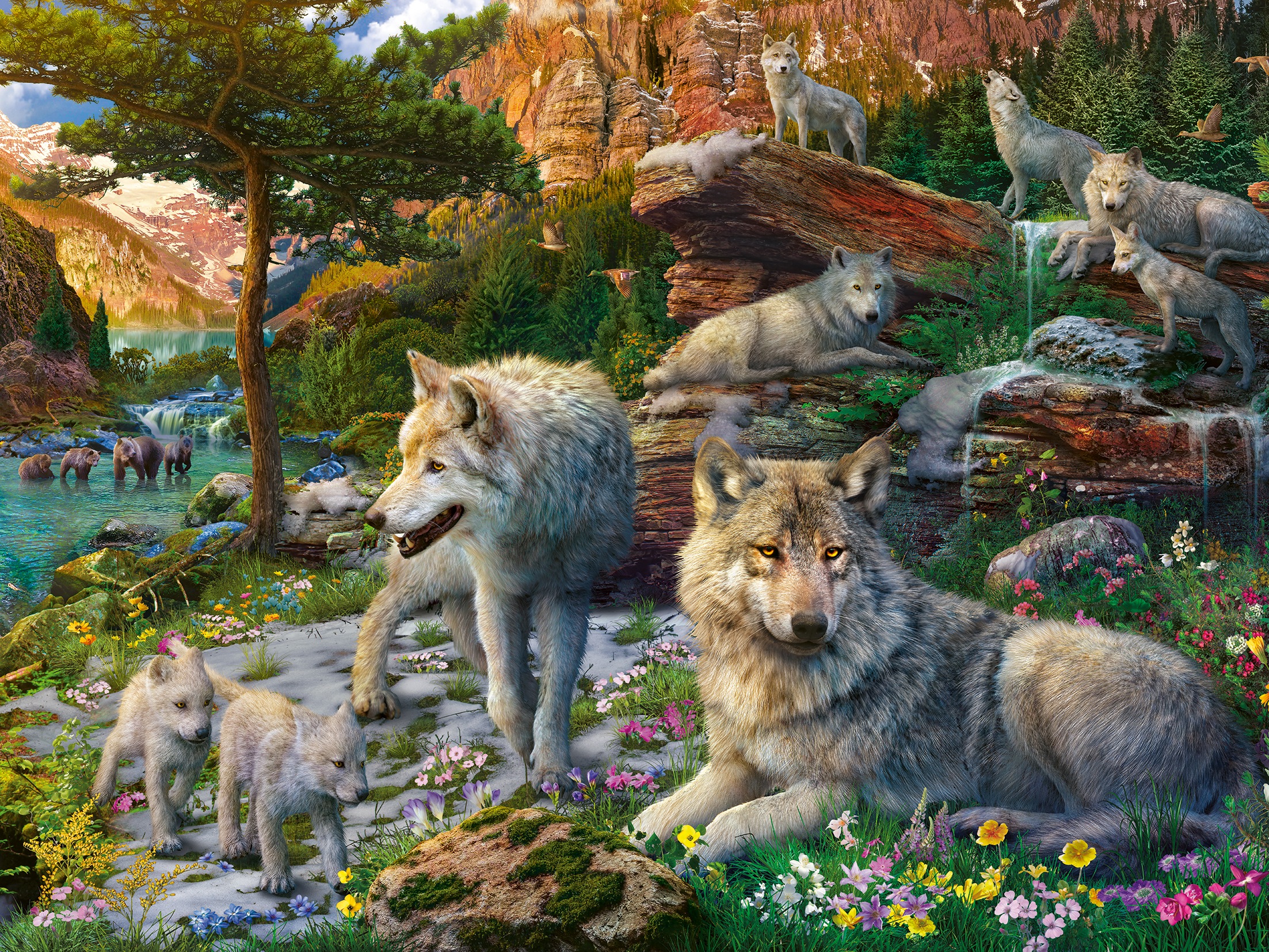 Ravensburger Puzzle »Wolfsrudel im Frühlingserwachen«, Made in Germany