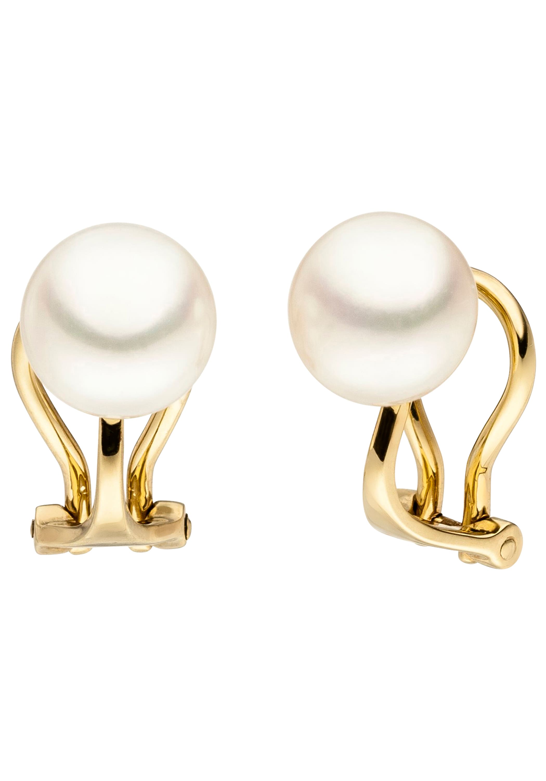 JOBO Damen Paar Ohrclips, Gelbgold 585 Perlen, gelb, Gelbgold 585, Perlen, Ohrringe, 585 Gold mit Süßwasser-Zuchtperlen