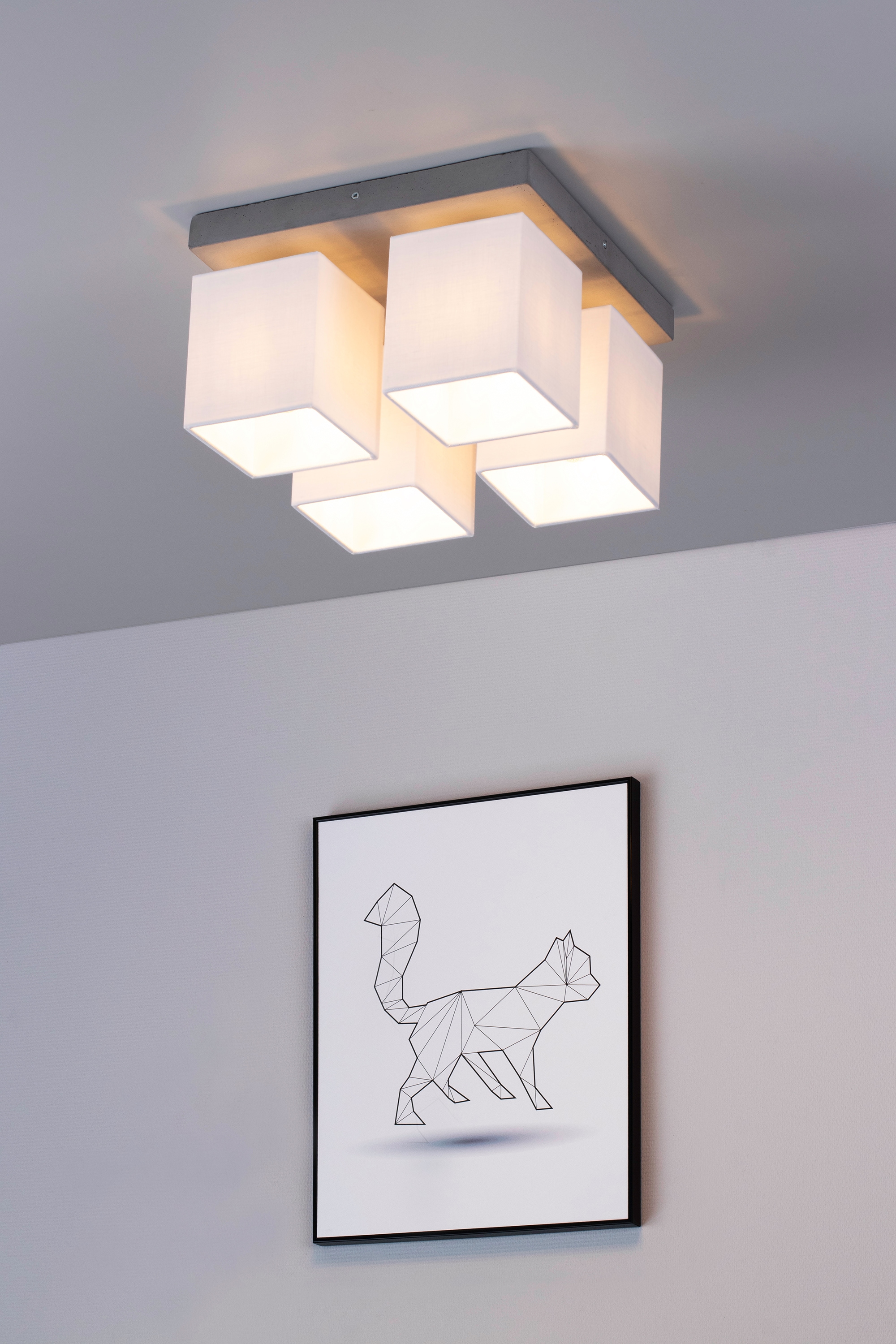 SPOT Light Deckenleuchte »GREAT«, 4 flammig, Leuchtmittel E27 | ohne Leuchtmittel, Leuchtenschirm aus wertigen Stoff, Echtes Beton - handgefertigt