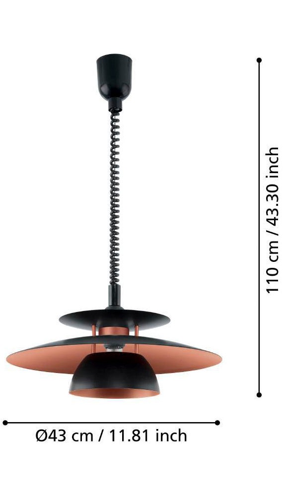 EGLO Hängeleuchte »BRENDA«, 1 flammig, Leuchtmittel E27 | ohne Leuchtmittel, Hängelampe aus Metall und Kunststoff, Schwarz, Kupfer, E27, Ø 43 cm