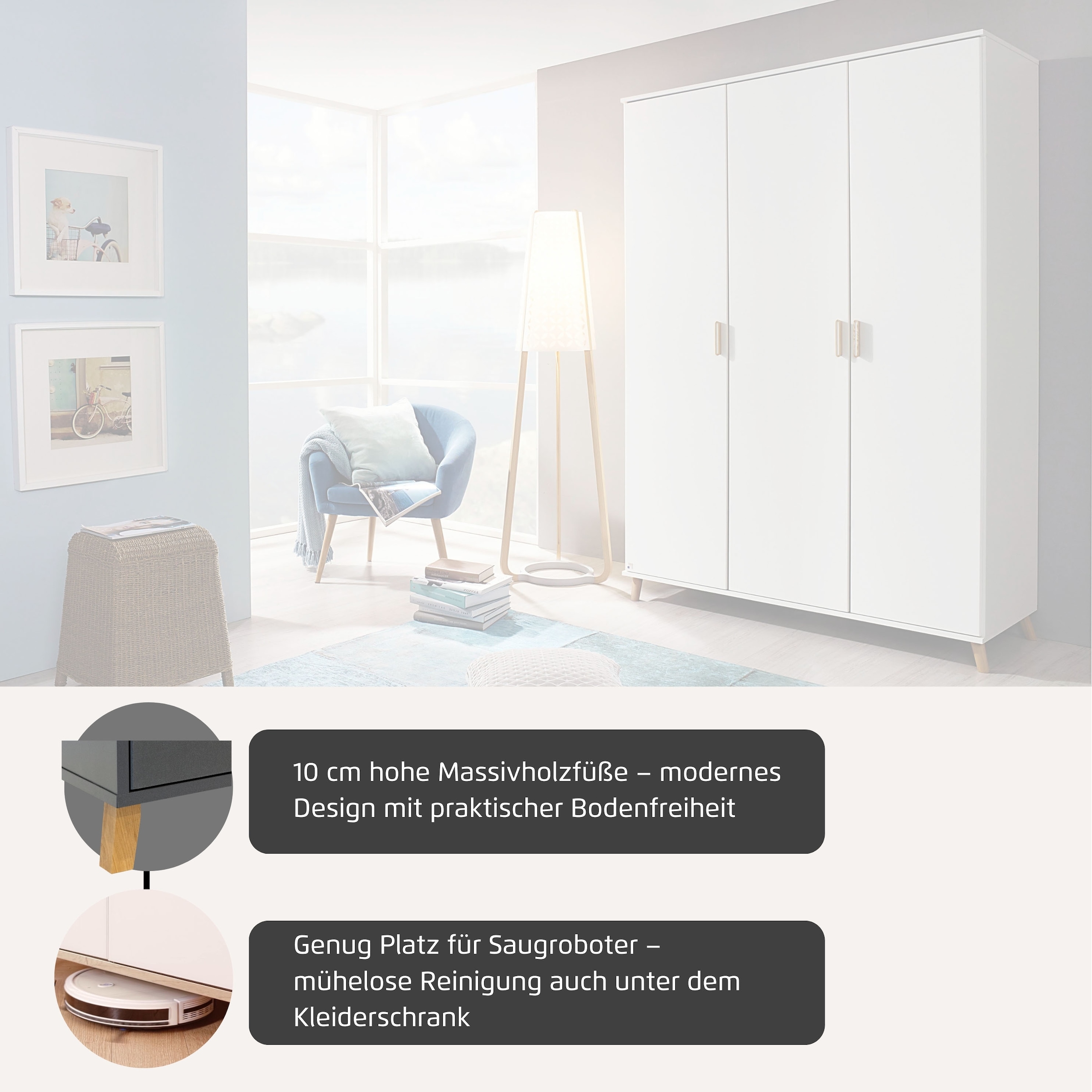 rauch Kleiderschrank »Ottos Choice Skandi Kinderzimmer Bestseller Schlafzimmerschrank FALUN« Breite 92/137/182, Höhe 203 cm,  im modernen Skandi-Look, Füße/Griffe Eiche massiv MADE IN GERMANY