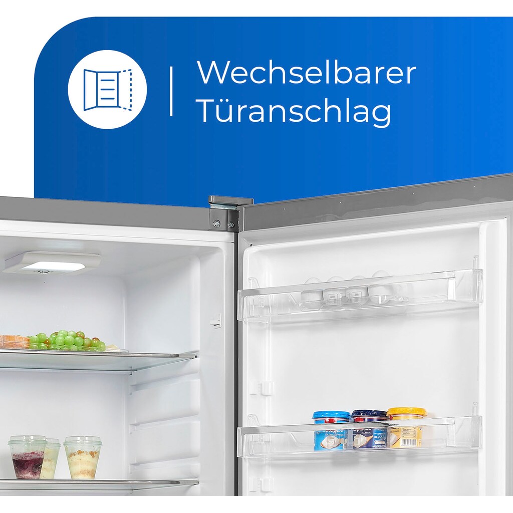 exquisit Kühlschrank »KS350-V-H-040E«, KS350-V-H-040E inoxlook, 173 cm hoch, 60 cm breit