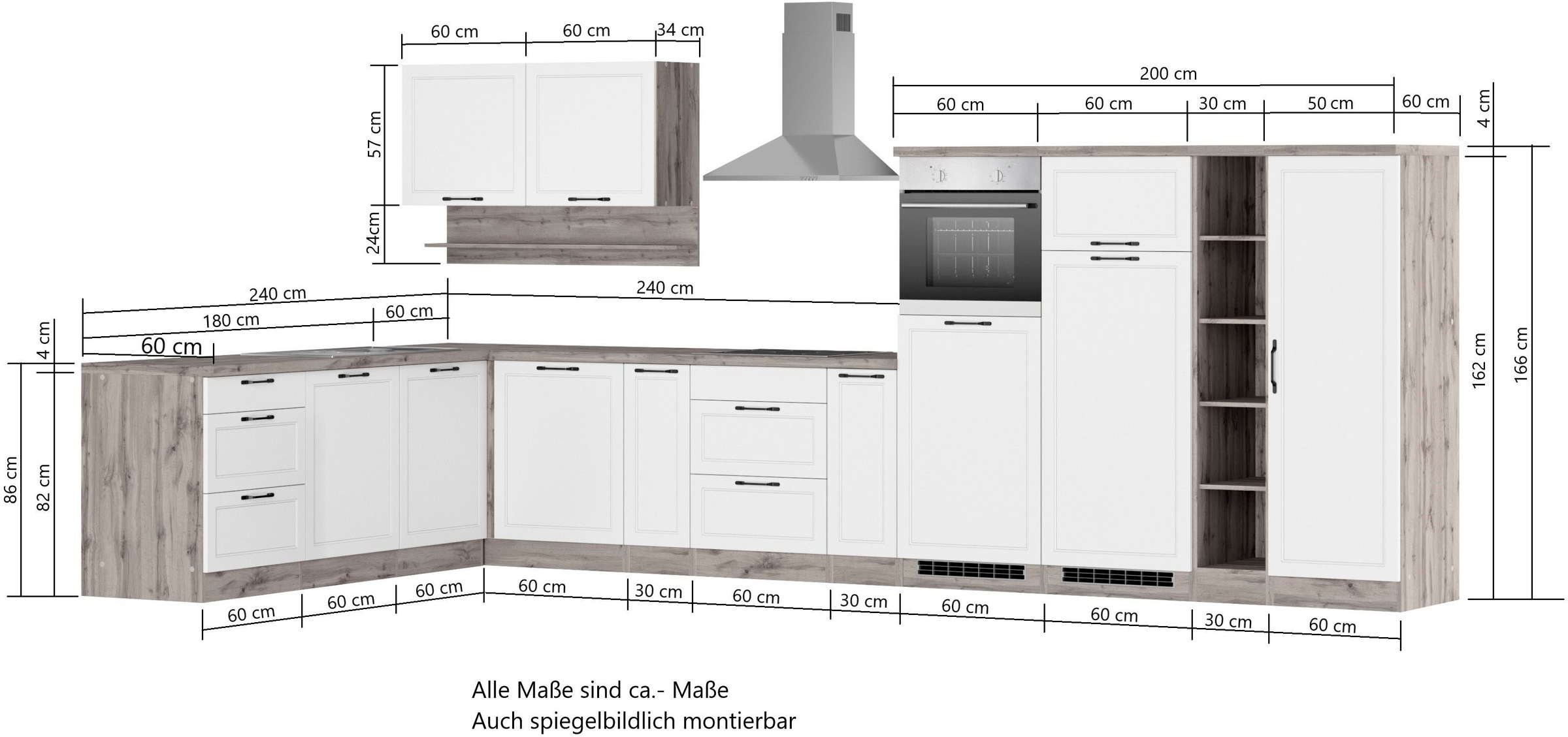 KOCHSTATION Winkelküche »KS-Lana«, Stellbreite 240/440 cm, wahlweise mit E-Geräten