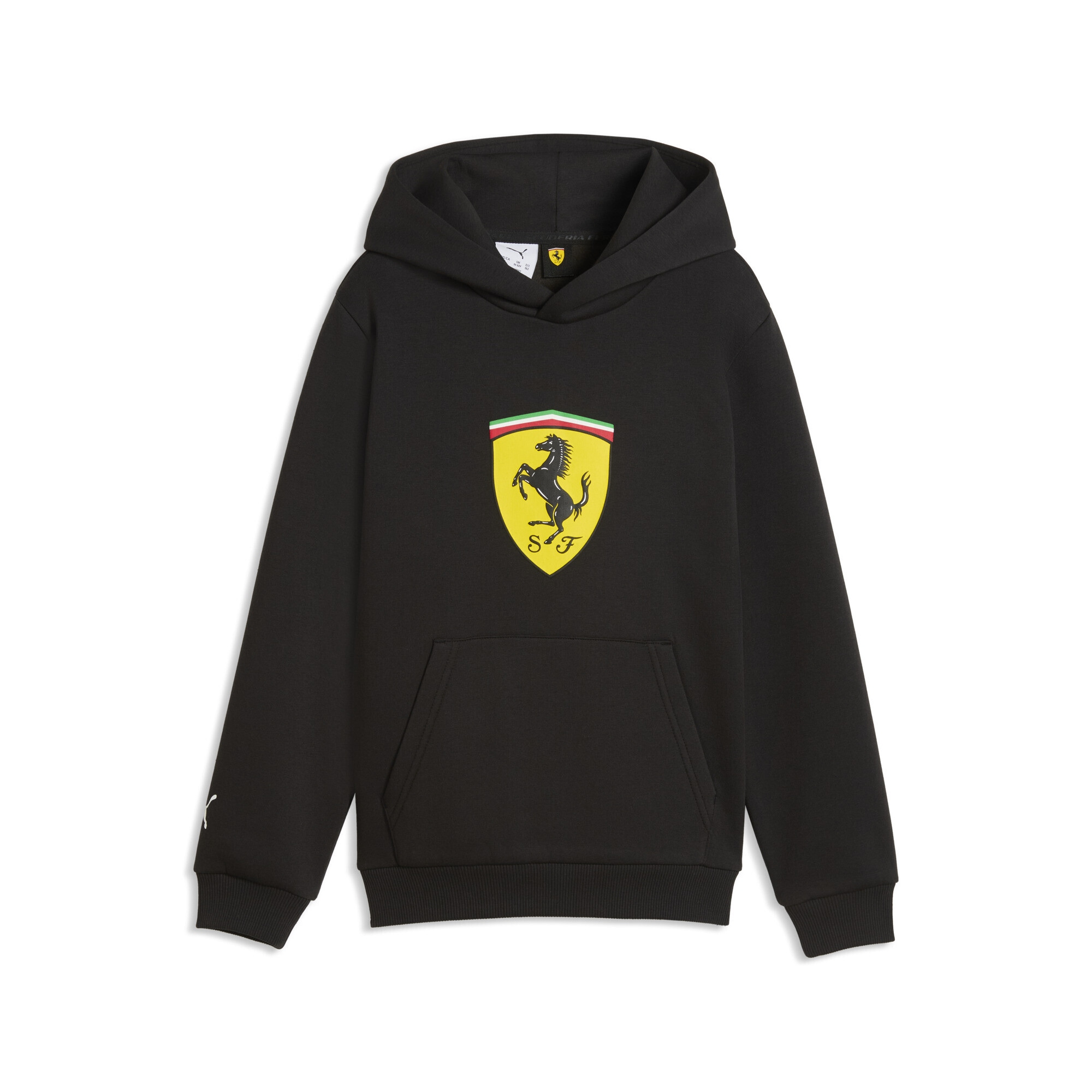 PUMA Kinder Kapuzenpullover "Scuderia Ferrari Coloured Shield Fleece-Hoodie Jugendliche", schwarz, Gr. 128, Obermaterial: 32% Polyester, 68%
