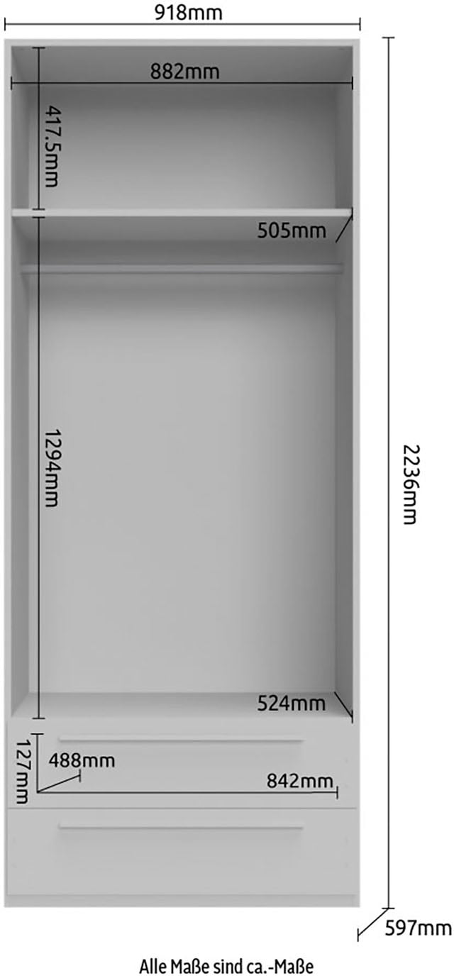 Places of Style Kleiderschrank »Piano, UV lackiert, hochglänzend in beige oder weiß, FSC-zertifiziert«, (Made in Europe), in vielen Breiten, Höhe 224cm, mit Soft-Close Funktion, 2 Schubladen