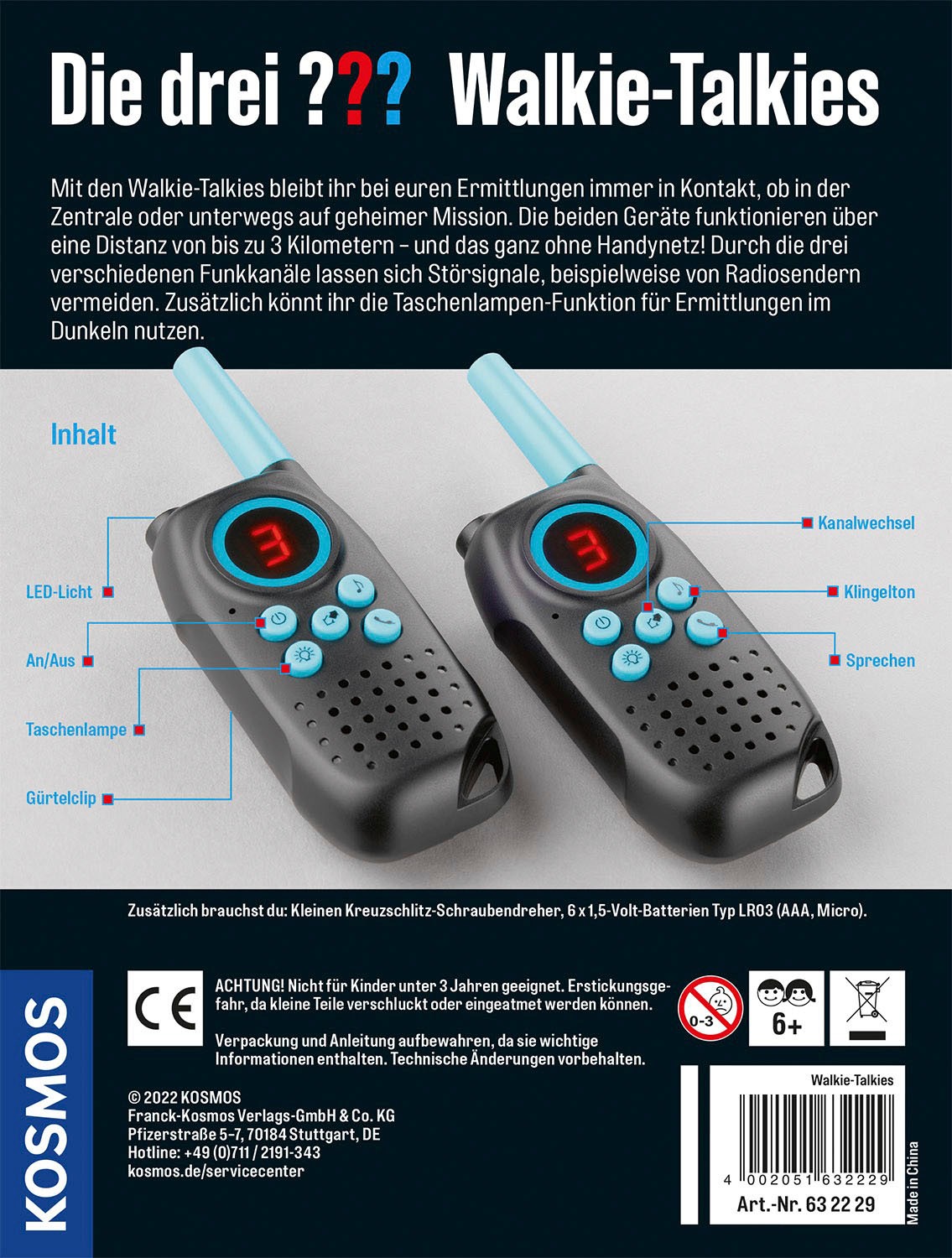 Kosmos Walkie Talkie »Die drei ???«, (2 St.), mit Taschenlampen-Funktion