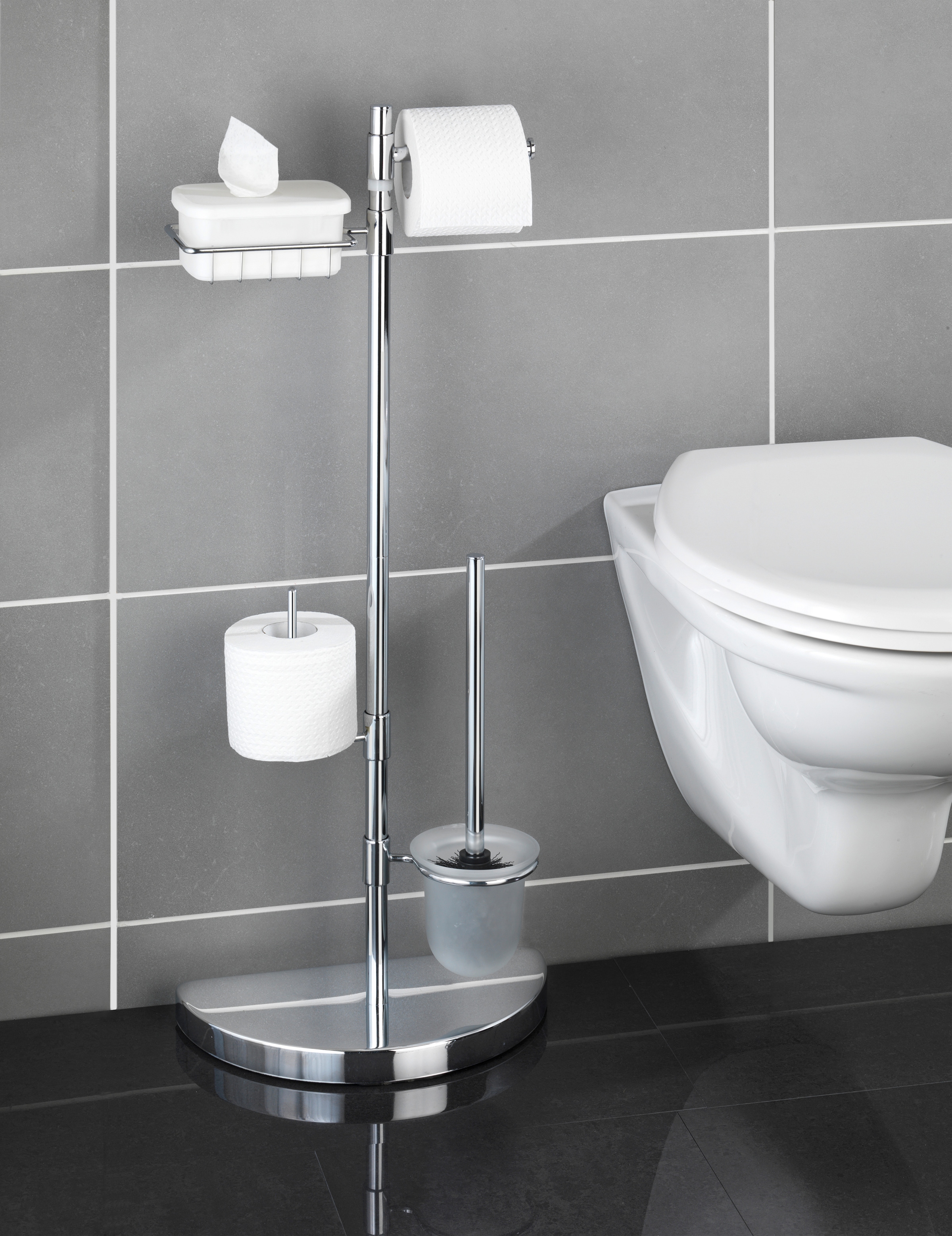 WENKO WC-Garnitur »Raumsparwunder«, aus Edelstahl, mit Ersatzrollen- und Feuchttücher-Halter