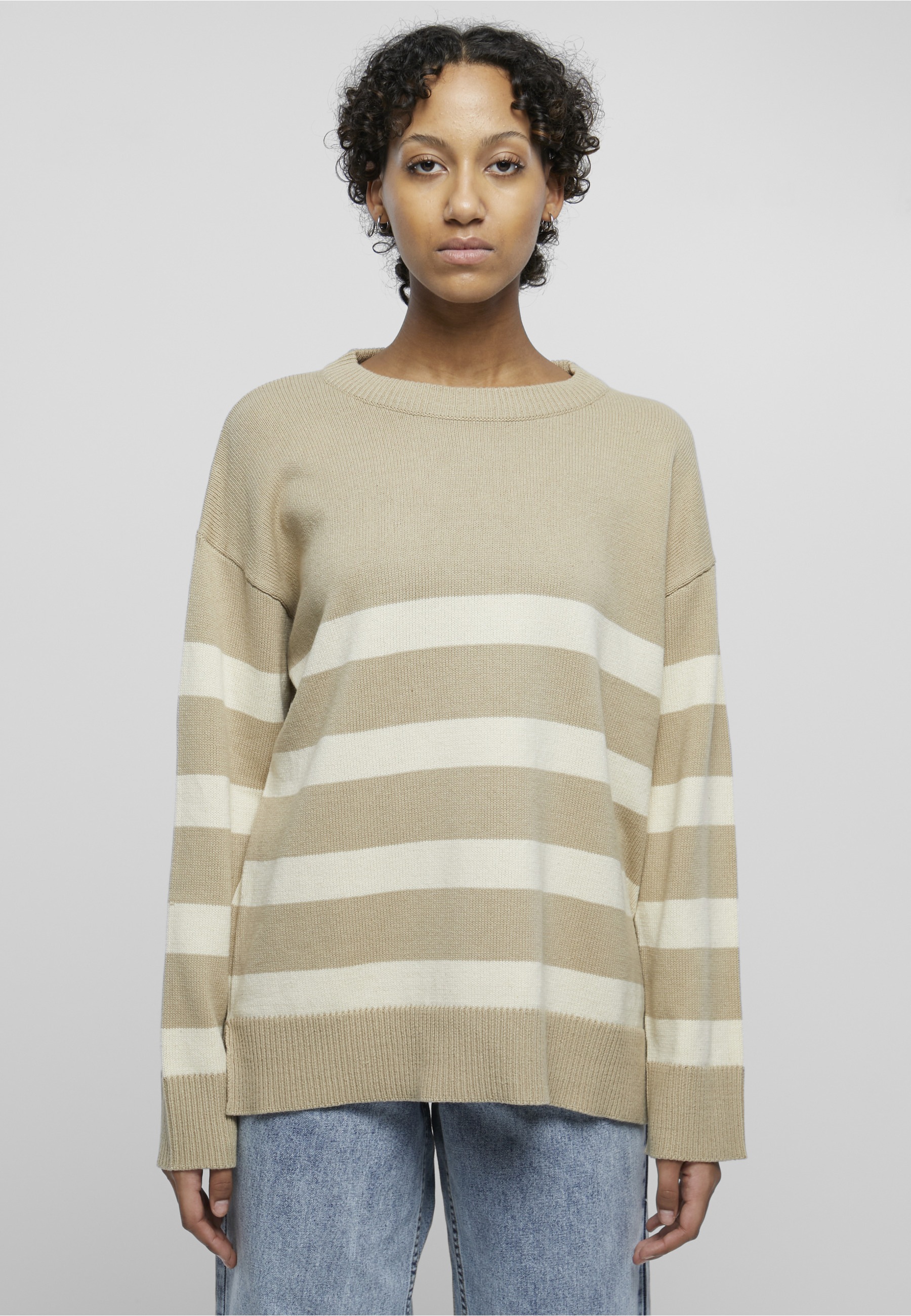 URBAN CLASSICS Fleecepullover »Urban Classics Damen Ladies Striped Knit Crew Sweater«, 1 Stk.
