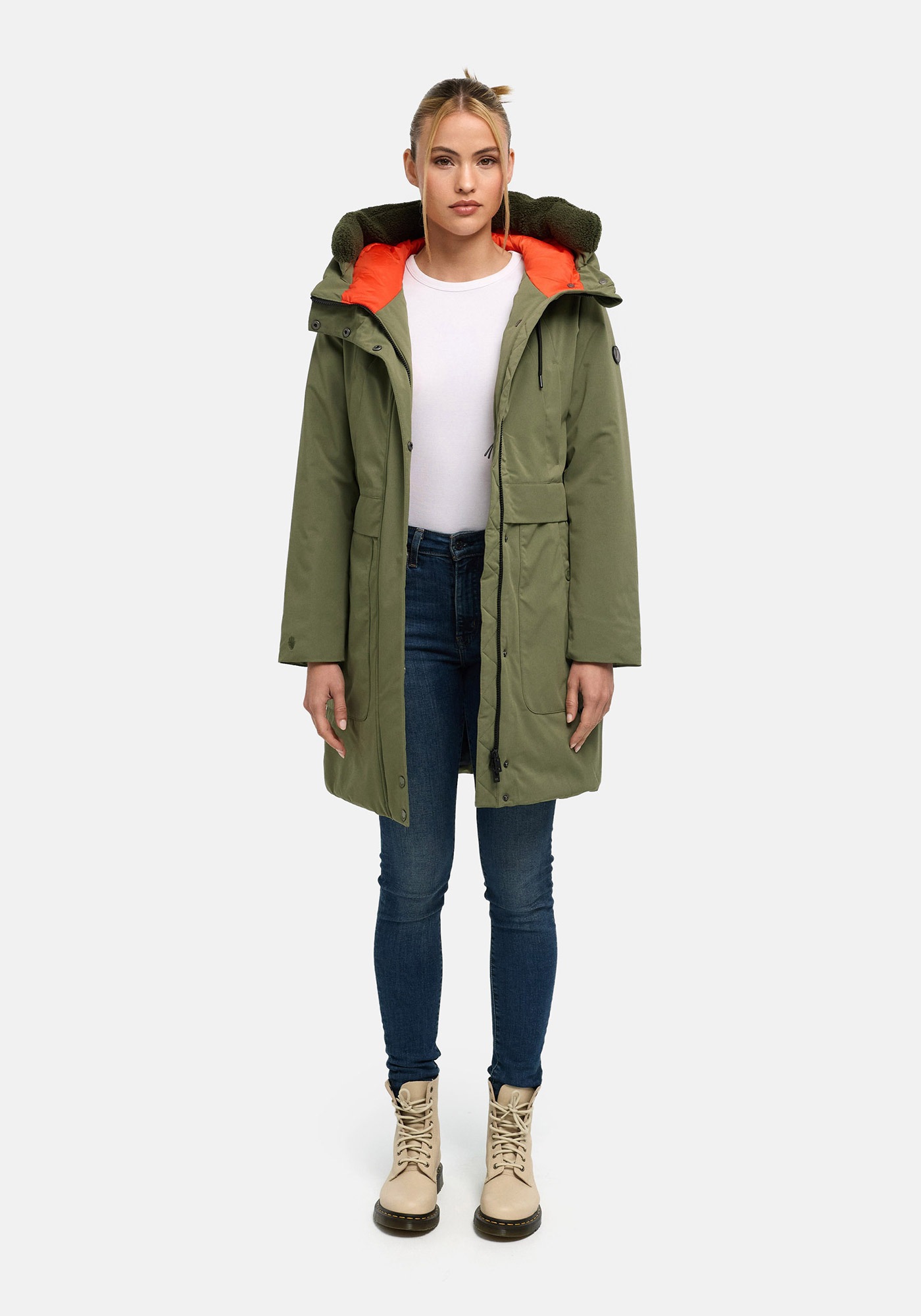 Marikoo Parka "Pakaami" mit Kapuze Winterparka mit Kapuze, Teddyfutter, aufgesetzten Taschen