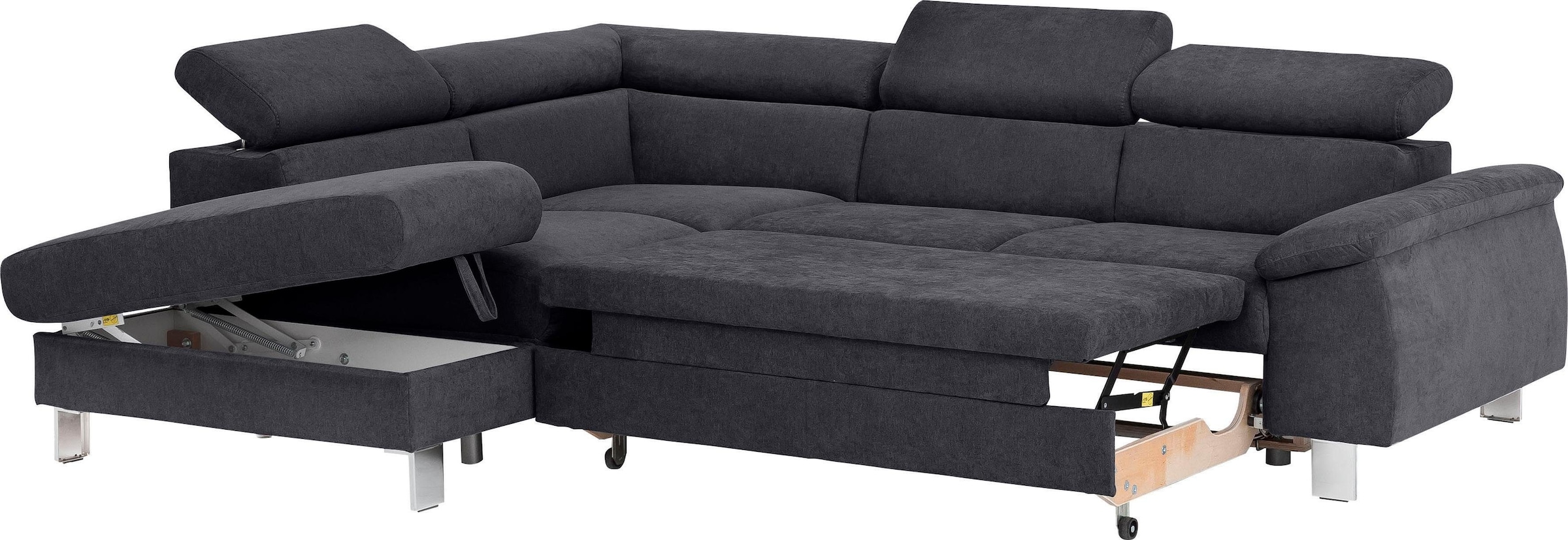COTTA Ecksofa »Komaris L-Form mit Kopfteilverstellung«, wahlweise mit Bettfunktion, Bettkasten & Beleuchtung