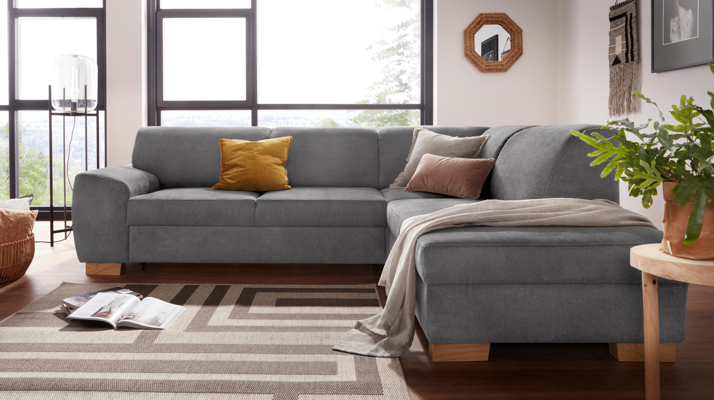 Ecksofa DOMO COLLECTION "Incanto kubische Formensprache, komfortabel, L-Form", grau, B:260cm H:81cm T:195cm, Sofas, Ecksofa, wahlweise mit Bettfunktion 8