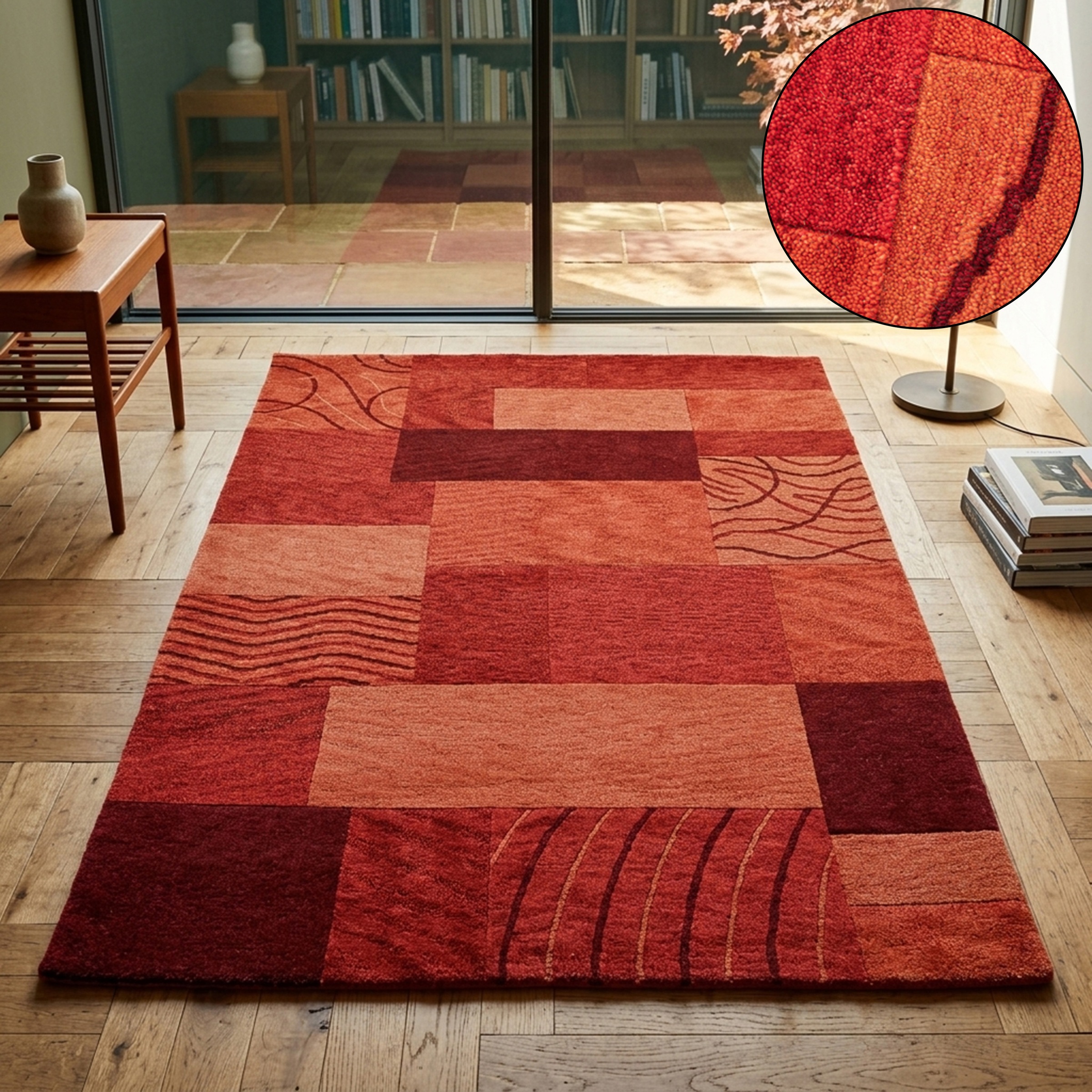THEKO "Domas 4028, handgeknüpft" rechteckig 12 mm Höhe Kurzflor, reine Wolle, modernes Patchwork Design, Wohnzimmer