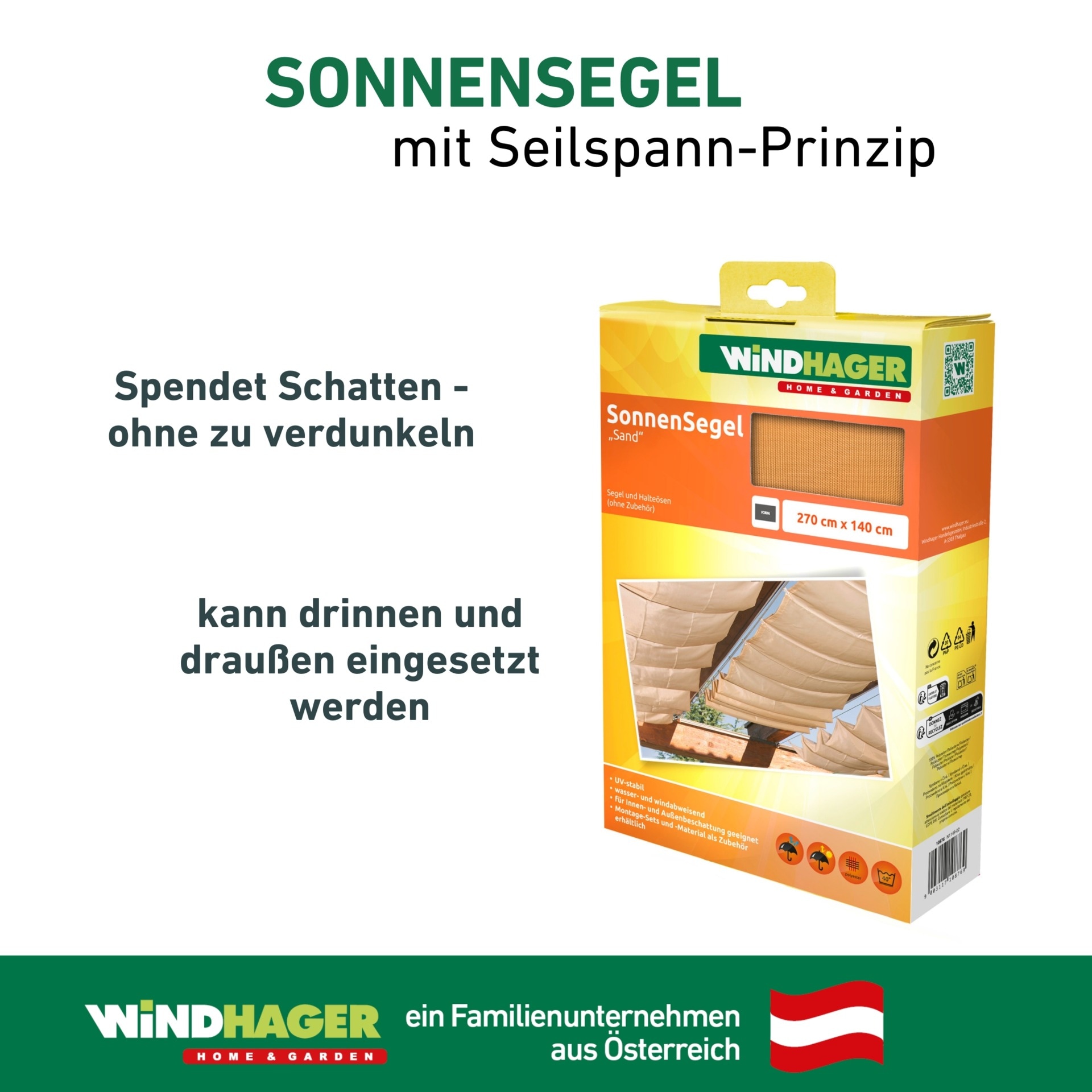 Windhager Sonnensegel für Seilspannmarkise, inklusive Laufhaken, 4,2x1,4 m