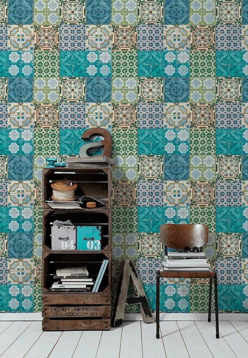 living walls Vliestapete »Authentic Walls«, matt-gemustert-mehrfarbig-Motiv-ornamental, Moderne Tapete Kinder Metallic Tapeten Wohnzimmer Flur Küche Design