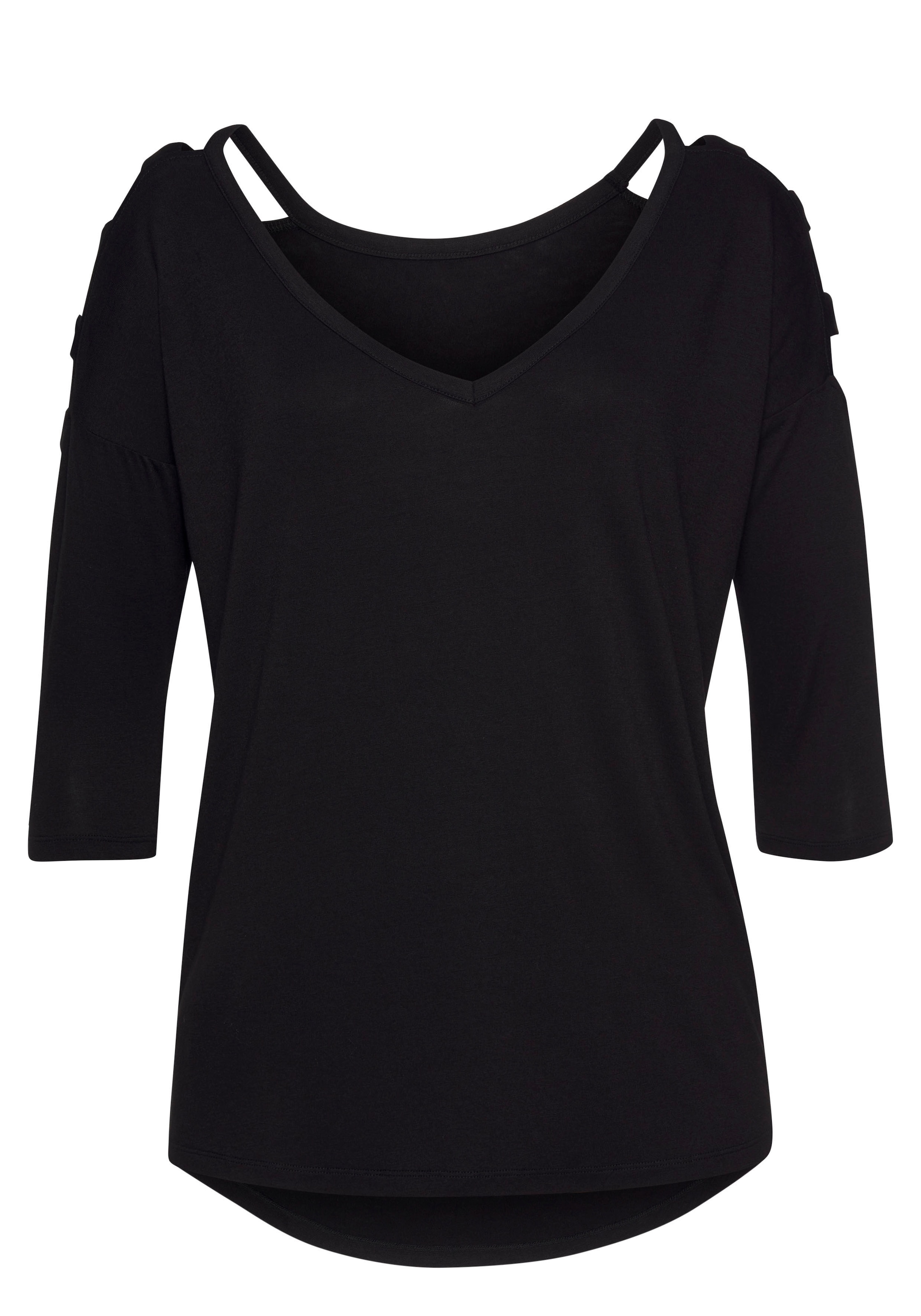 LASCANA 3/4-Arm-Shirt, mit Cut-outs, raffiniertes Longsleeve, schulterfrei