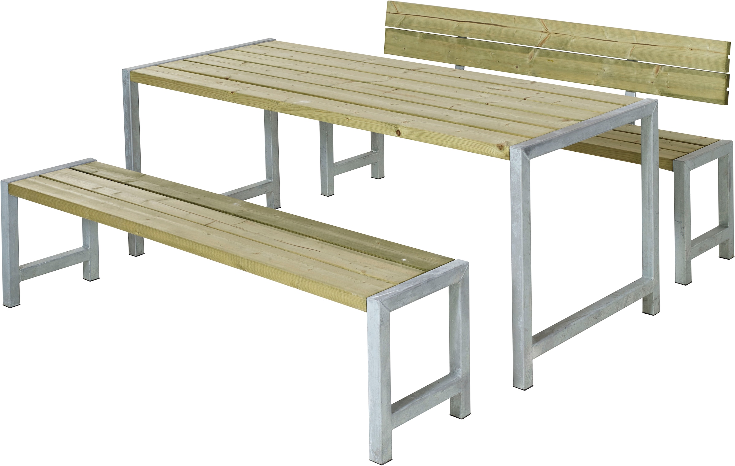 PLUS Garten-Essgruppe »Plankengarnituren«, (3 tlg.), bestehend aus: Tisch und 2 Bänke + 1 Rückenlehne