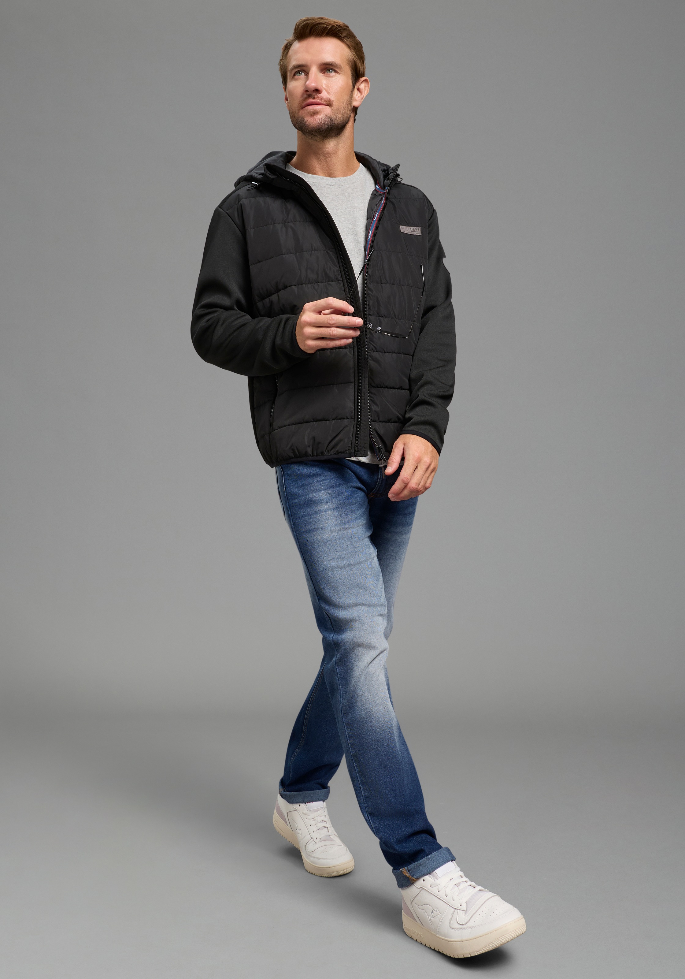 KangaROOS Hybridjacke mit Kapuze mit Kapuze und Kordelzügen, mit Fleece-Innenfutter, Übergangsjacke