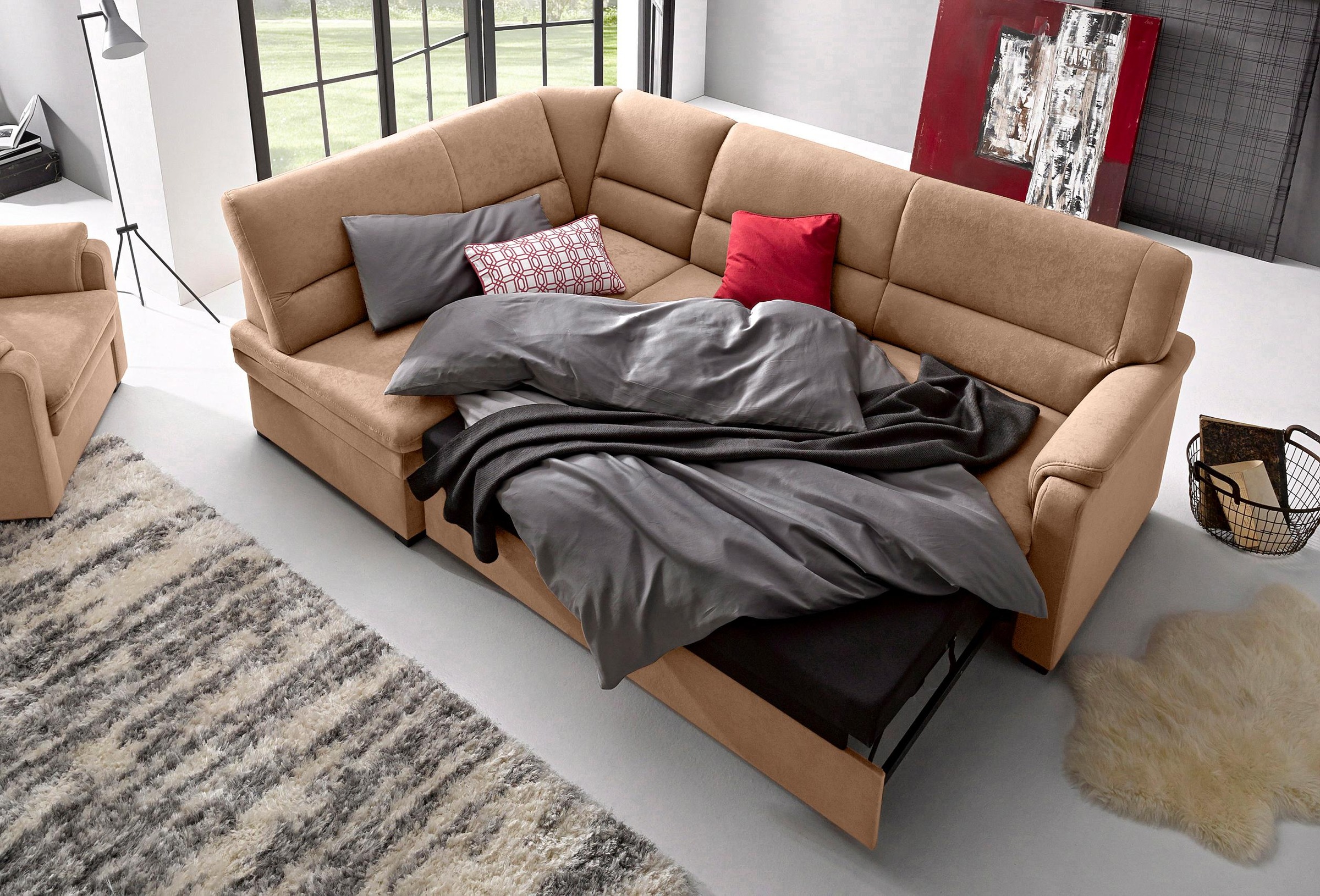 sit&more Ecksofa »Pisa L-Form«, mit Federkern, wahlweise mit Bettfunktion