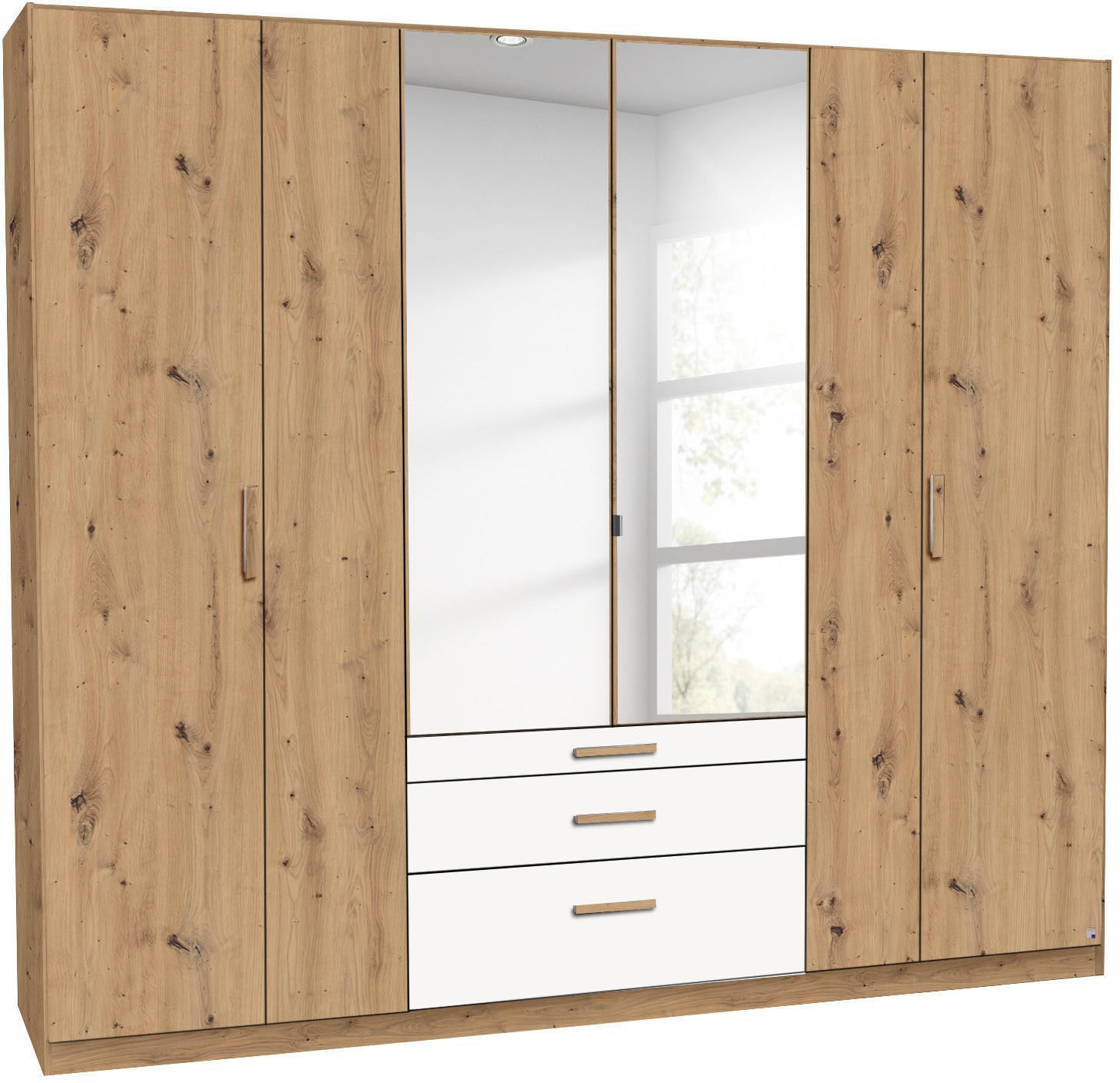 rauch Kleiderschrank "Schrank Drehtürenschrank Ankleide Garderobe Schlafzimmer MOSBACH" Breiten: 181/226/271 cm, Höhe 210 cm, mit Spiegel und farblich abgesetzten Schubladen MADE IN GERMANY