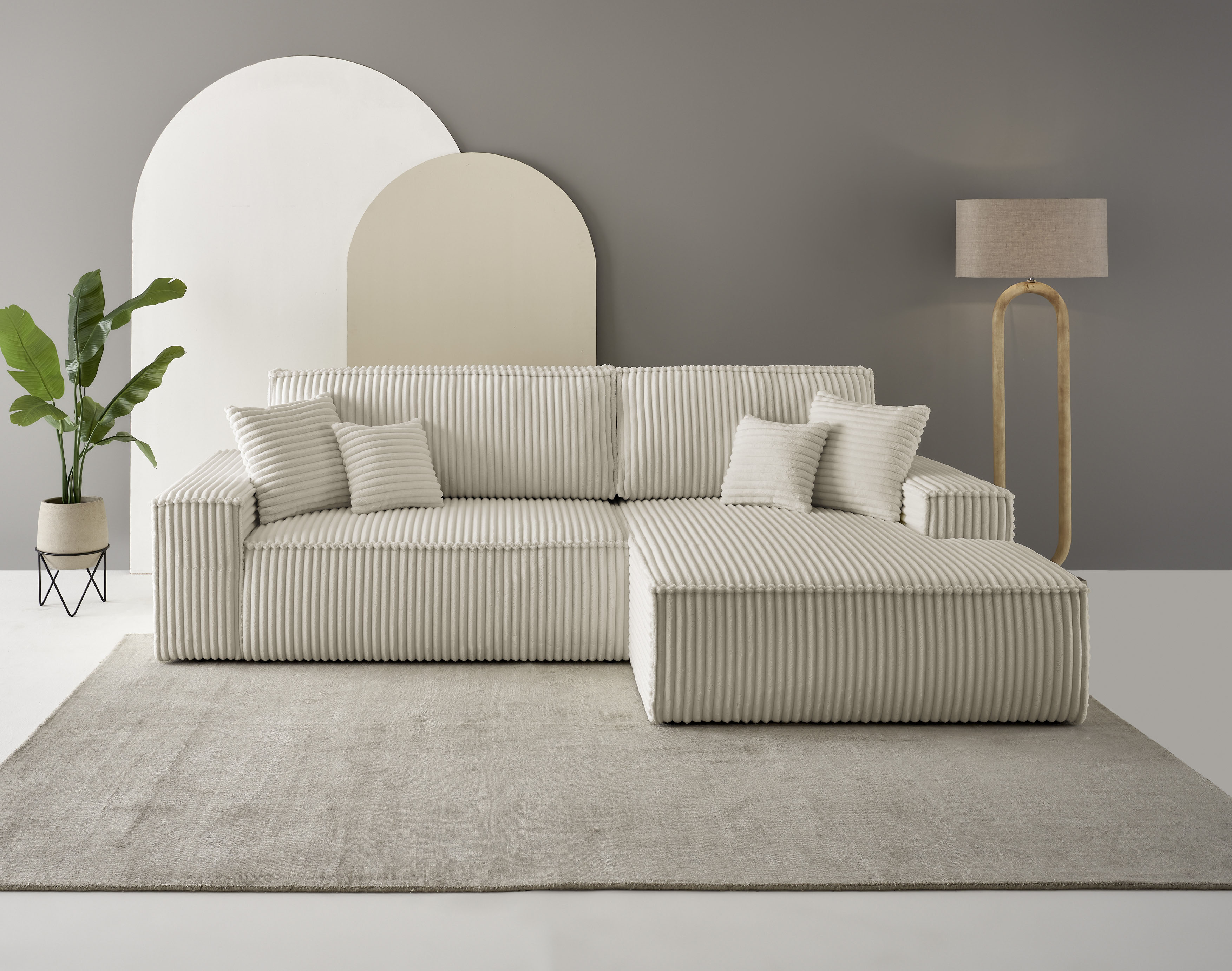 OTTO home Ecksofa "FINNLEY Cord, L-Form 257 cm, Schlafsofa" mit Bettkasten, in Bouclé, Struktur fein und Mega Cord