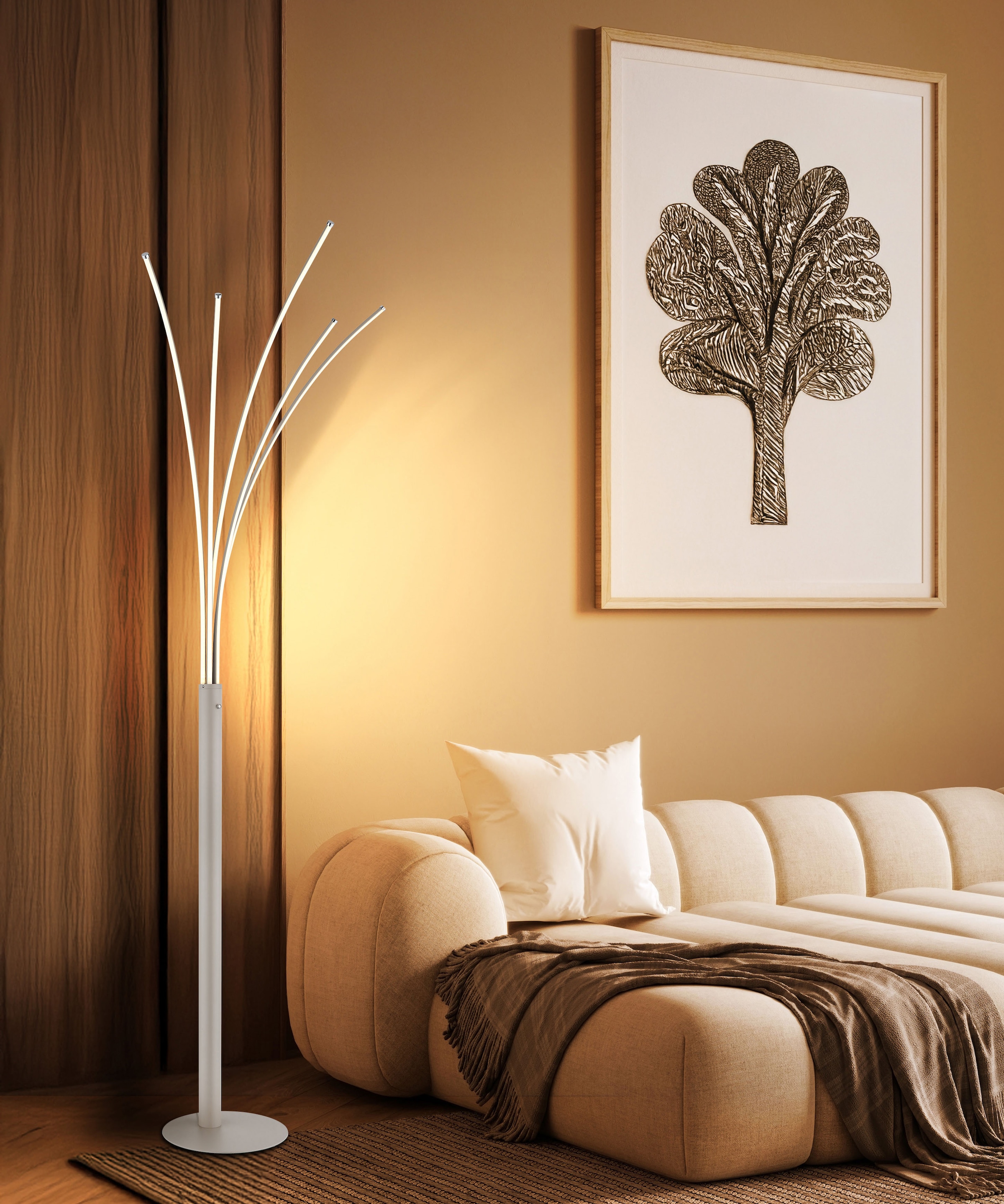 GLOBO LIGHTING Stehlampe »BIZZY« LED-Modul 1 Stk. LED Stehleuchte sandfarben, Touchdimmer, 3-Stufen, 3000K warm