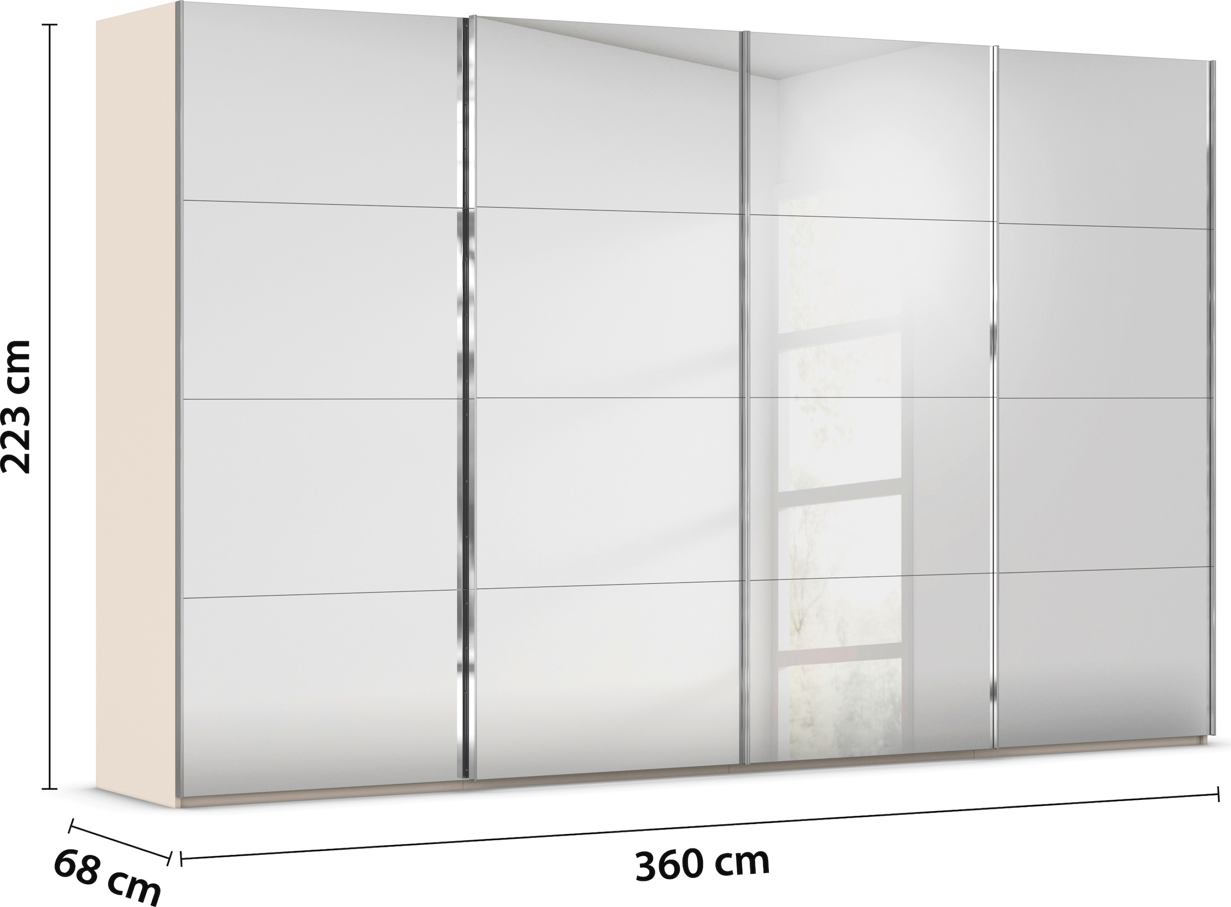 rauch Schwebetürenschrank »Kleiderschrank Schrank Garderobe Schlafzimmerschrank SCALE-FYRA«, edle viergeteilte Türen, Spiegelfront und viele Farben MADE IN GERMANY