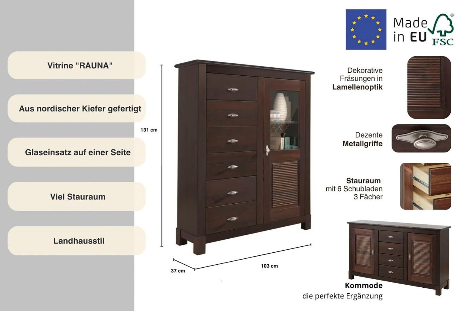 Home affaire Highboard »Rauna«, Vitrine, Breite 103 cm